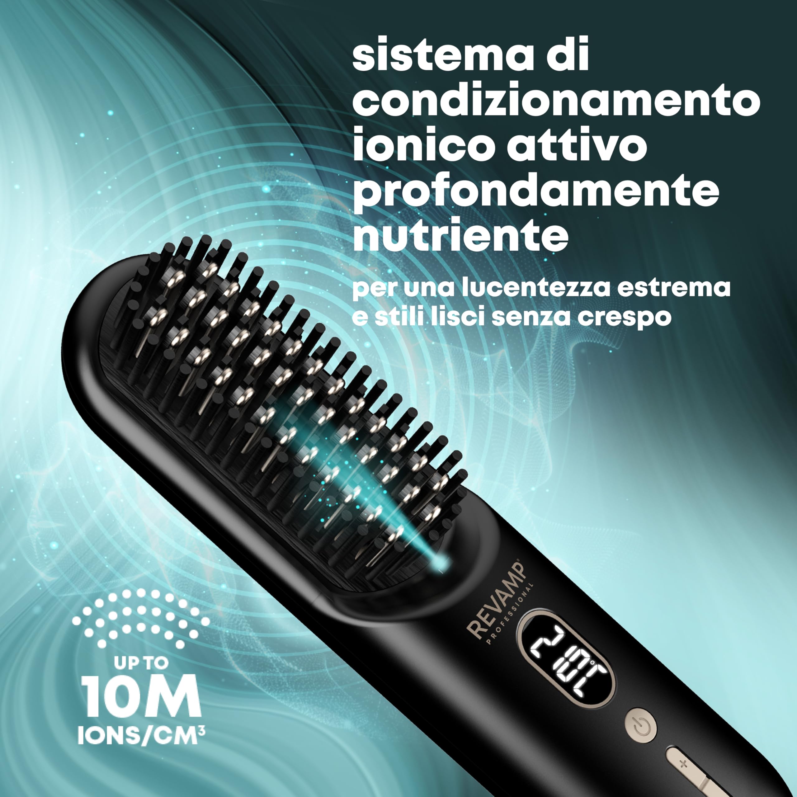 REVAMP Straight & Go Spazzola Lisciante Senza Fili - Ioni, USB-C | Piastra Portatile, Denti in Ceramica, 60 min di Autonomia, da Viaggio, per Capelli e Barba