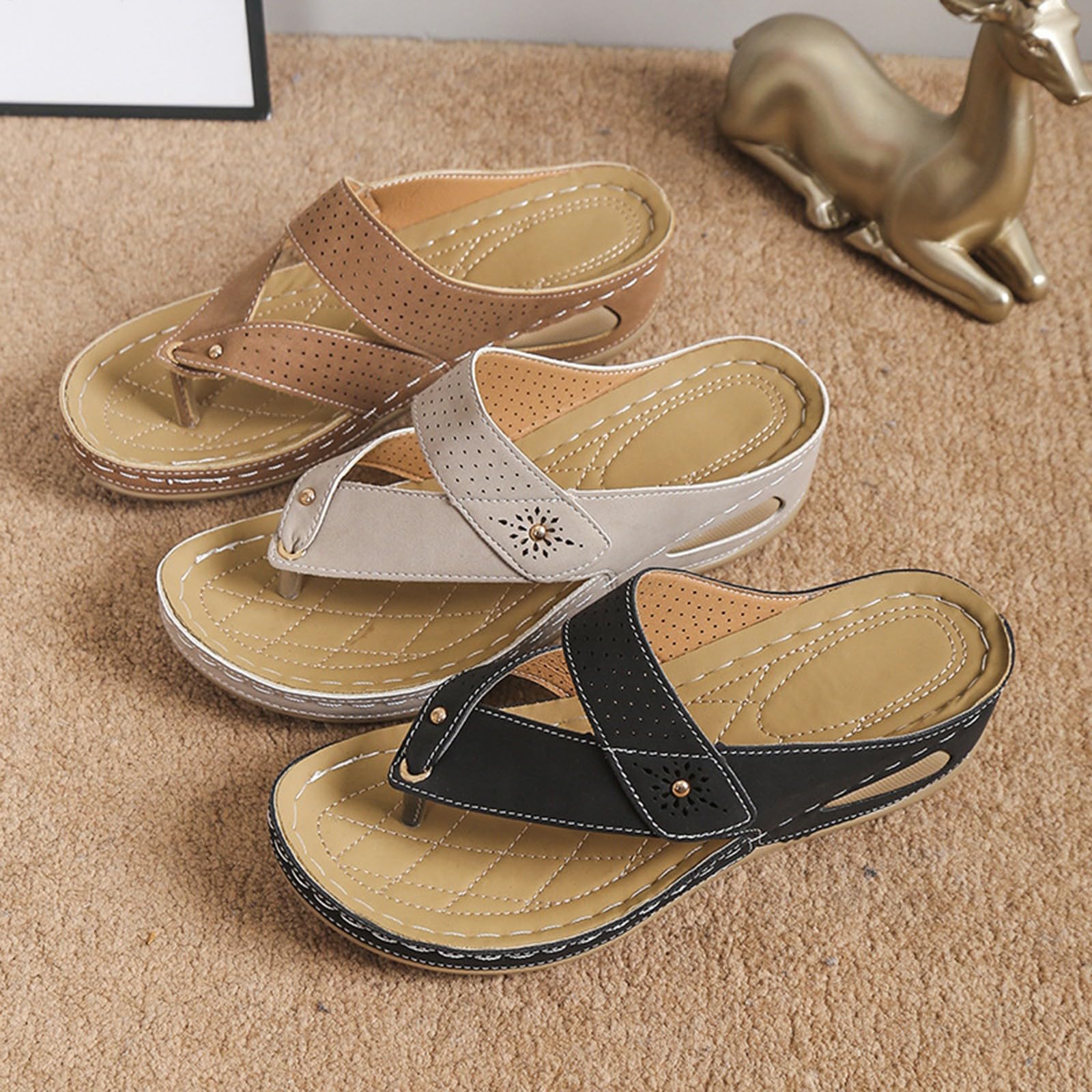 Generico Sandales CompenséEs Confortables LéGèRes AntidéRapantes Semelle Souple Respirantes Chaussures Femme éTé éLéGantes Mules Support Pieds Larges Ville Vacances