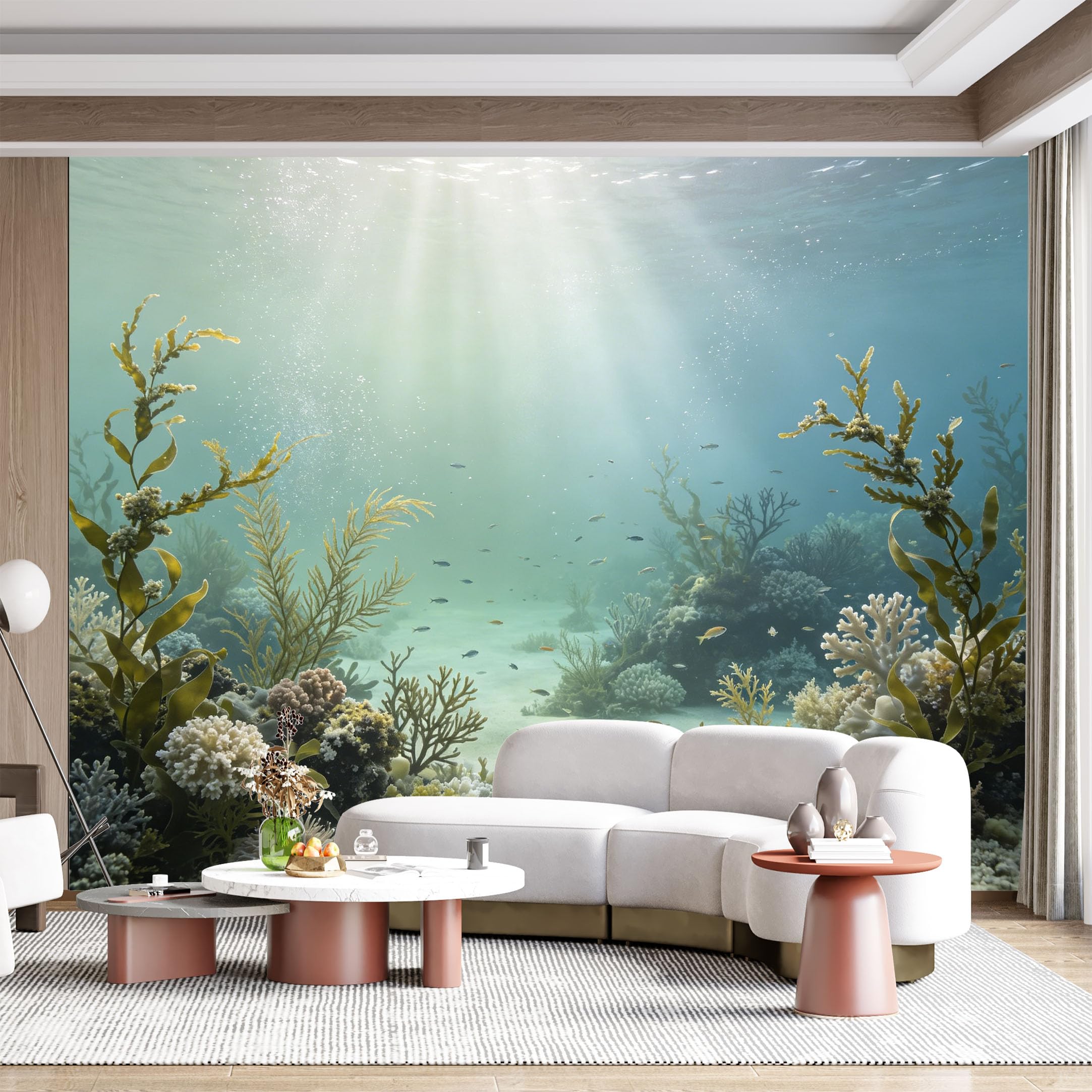 Custom Size Wall Mural Underwater Coral Reef Marine Life Fish Kelp Ocean Landscape SelfAdhesive Wall Fabric Removable for Home Office Decor