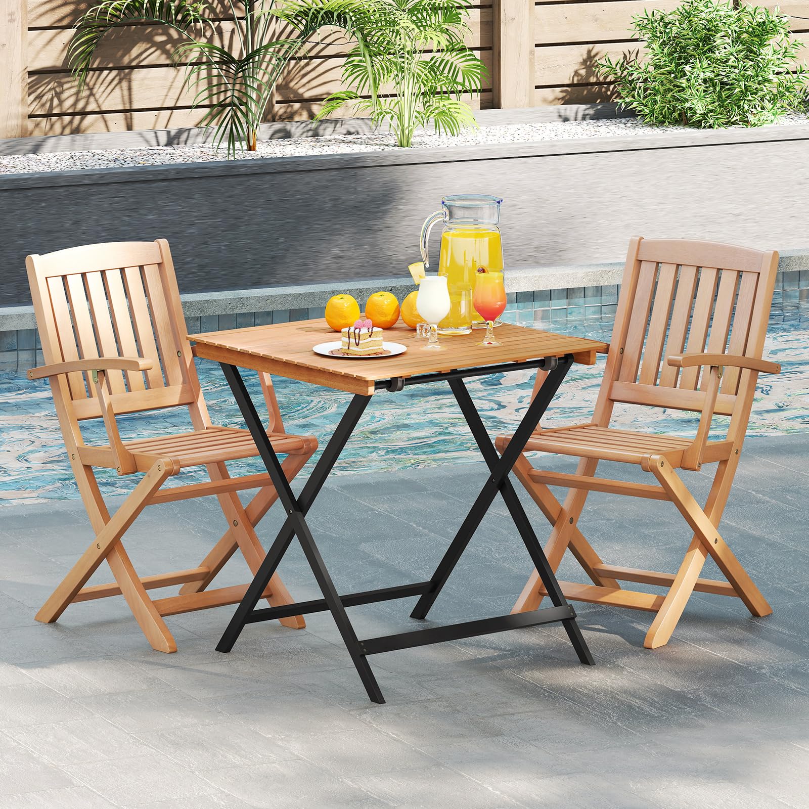 COSTWAY Gartentisch Klappbar Holz, Holztisch Wetterfest, Klapptisch aus Akazienholz, Balkontisch, quadratischer Esstisch für Garten, Balkon, Terrasse, 70 x 70 x 73 cm