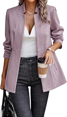 chouyatou Women's Casual Business Open Front Long Sleeve Notch Lapel