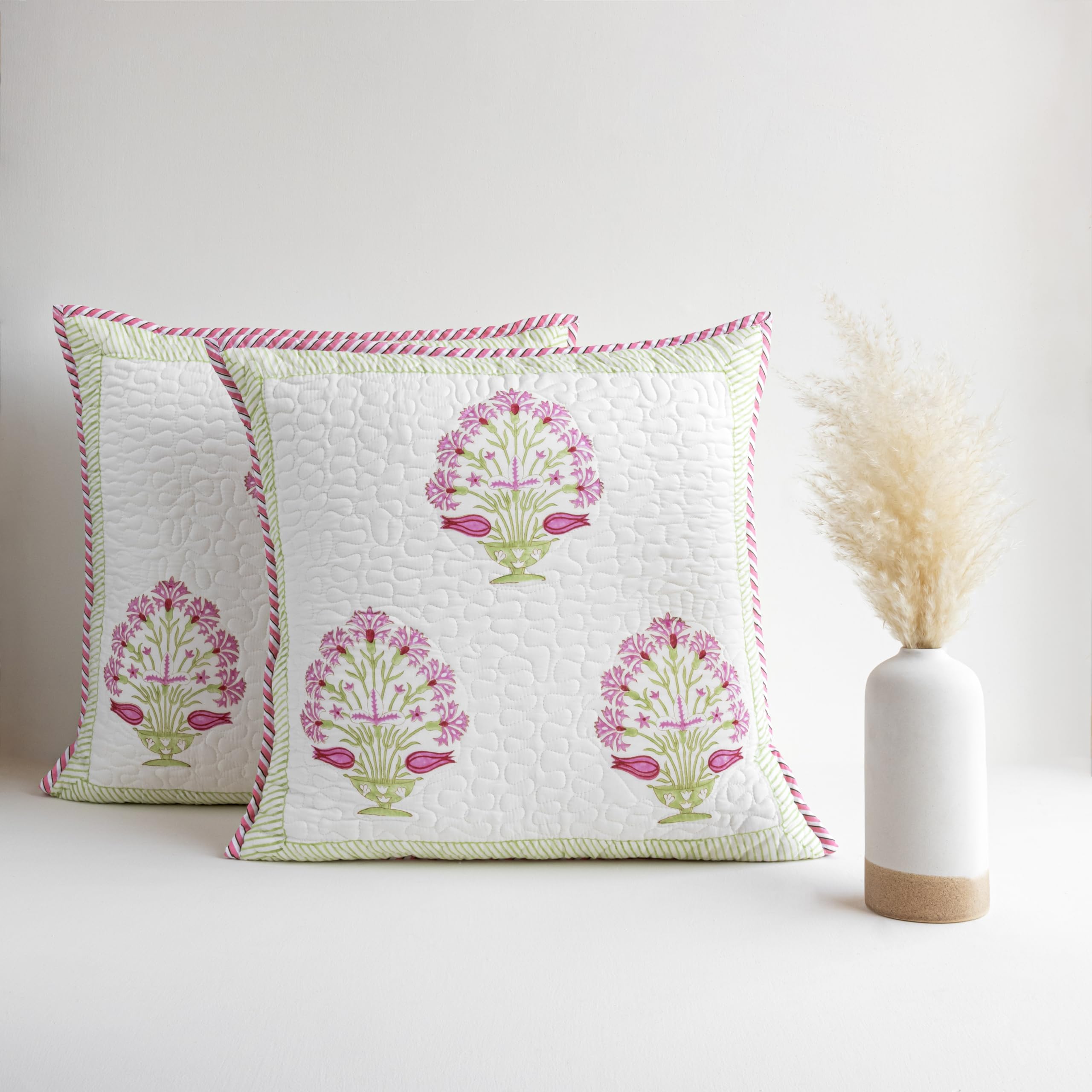 HOMEMONDE Sofa Cushion Cover 24 X 24 Inches Set Of 2 - Square Pillow Cover Cotton For Living Room Couch, Pink, 60 X 60 Cm, 300 TC