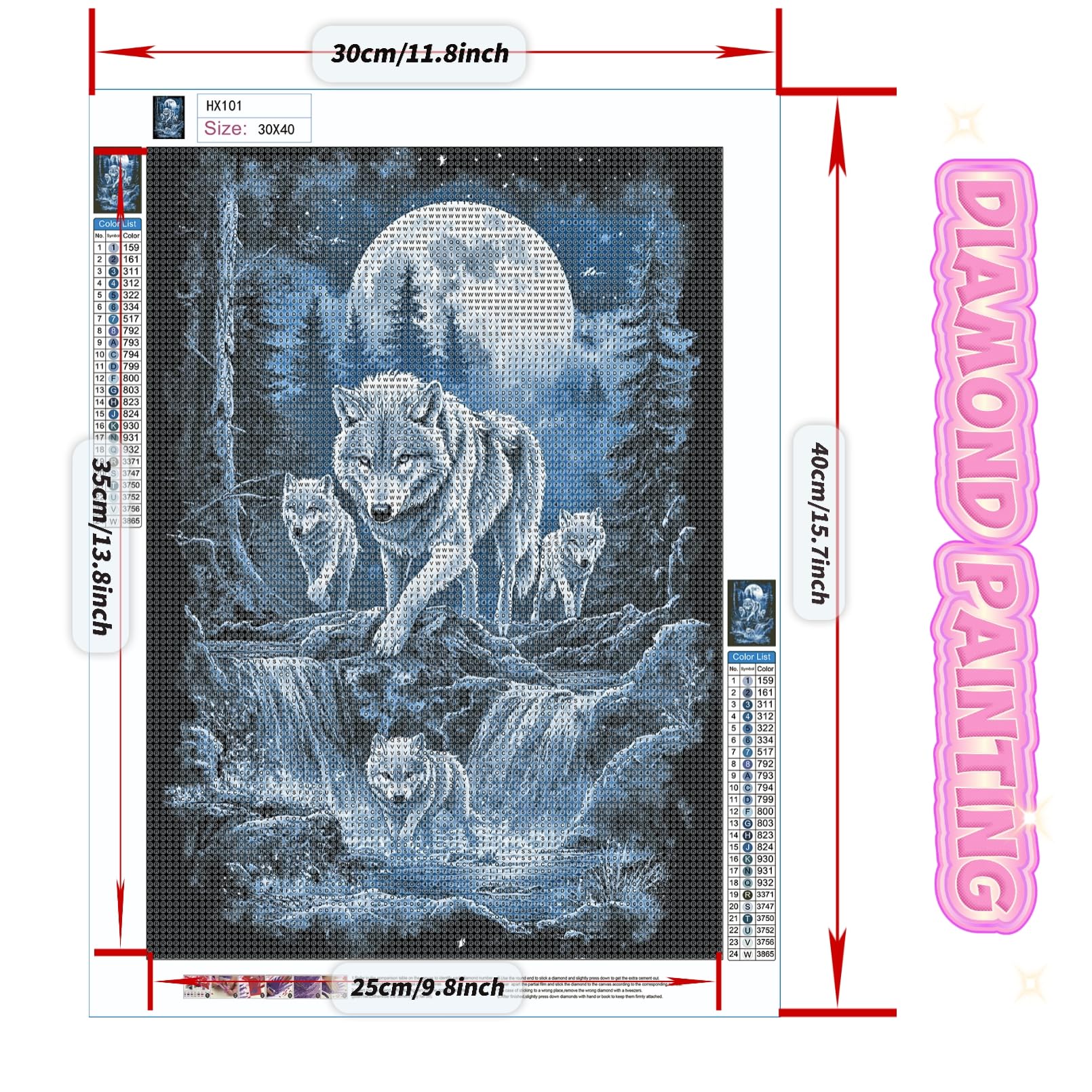 Milila Diamond Art Kits for Adults Full Drill Round Diamond Painting Kits for Beginners Craft Kits for Home Wall Decor Gifts 11.8x15.7inch(Wolves)