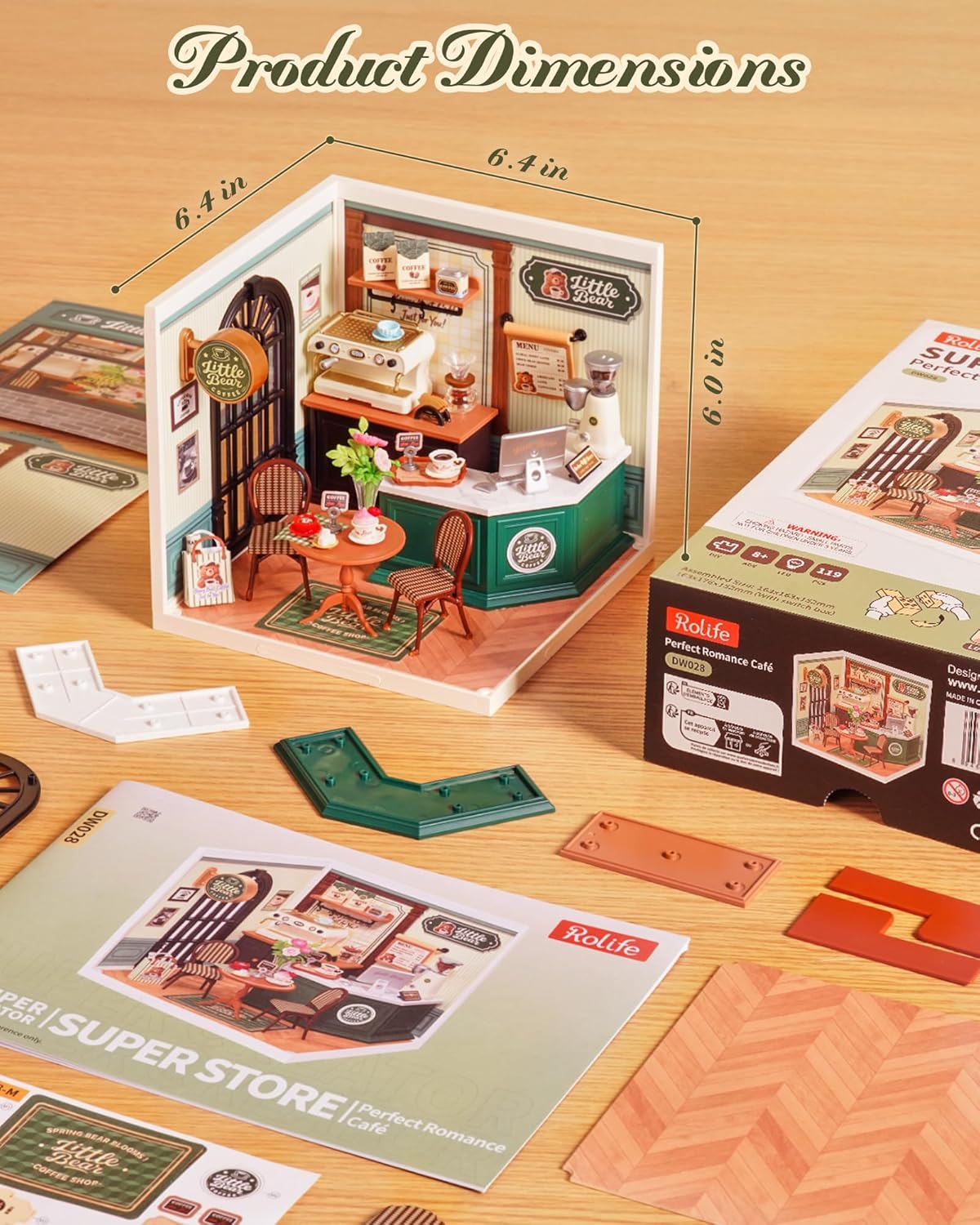 Rolife Super Creator - Micro Bricks Model Building Set for Adults, Miniature Plastic House Kit Boutique Store-Construction Toys, DIY Crafts/Hobbies Grown-Ups (Little Bear Café