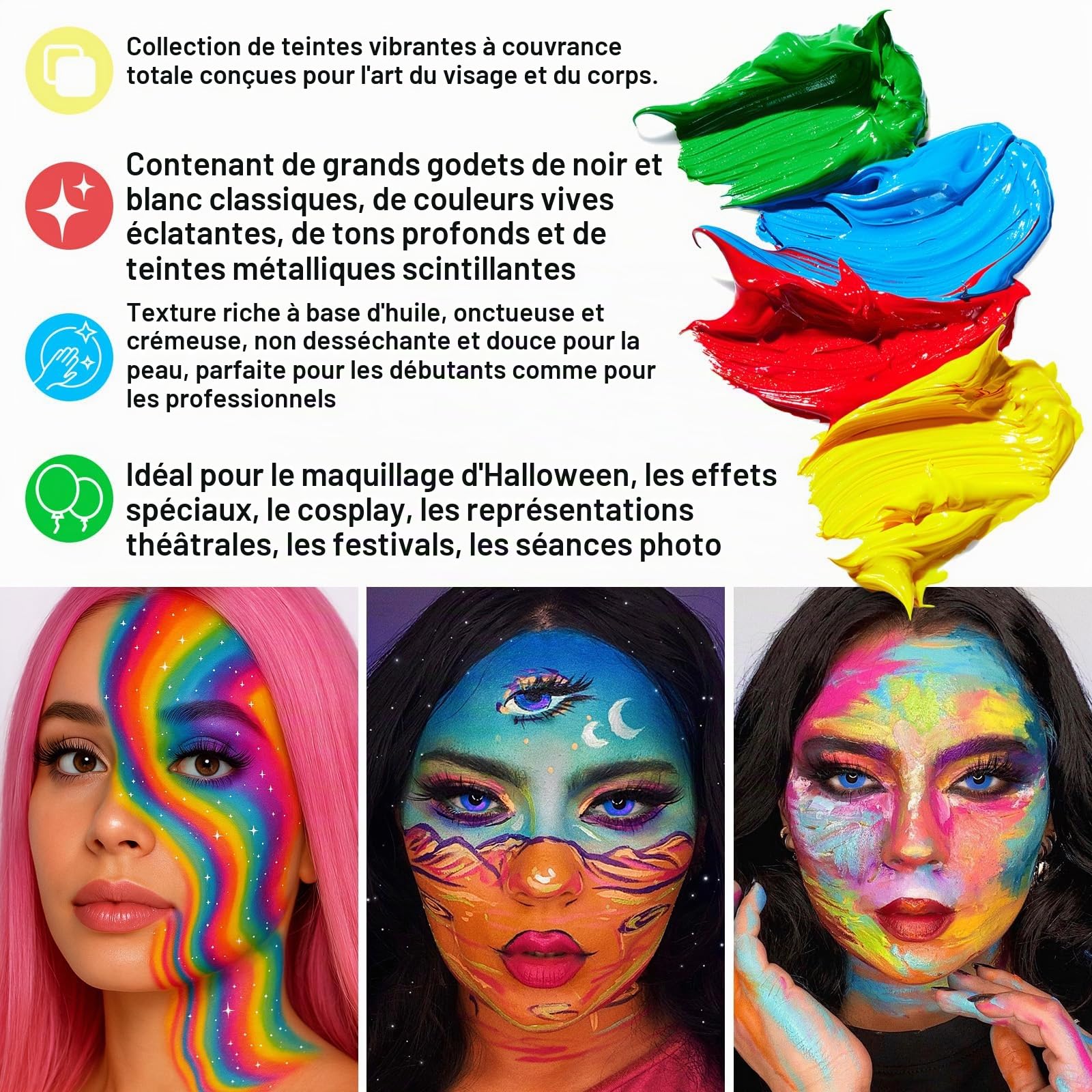 UCANBE Peinture Visage 20 Couleurs - Fard Gras Peinture Corporelle Longue Durée Sécurité, Palette de Maquillage Halloween pour Théâtre, Carnaval, Scène, Clown, Cosplay