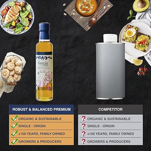 Miniatura 7 de Aceite de oliva con infusión de ajo de Garcia de la Cruz, aceite de oliva orgánico español de primera calidad, de origen único, sin OMG y orgánico