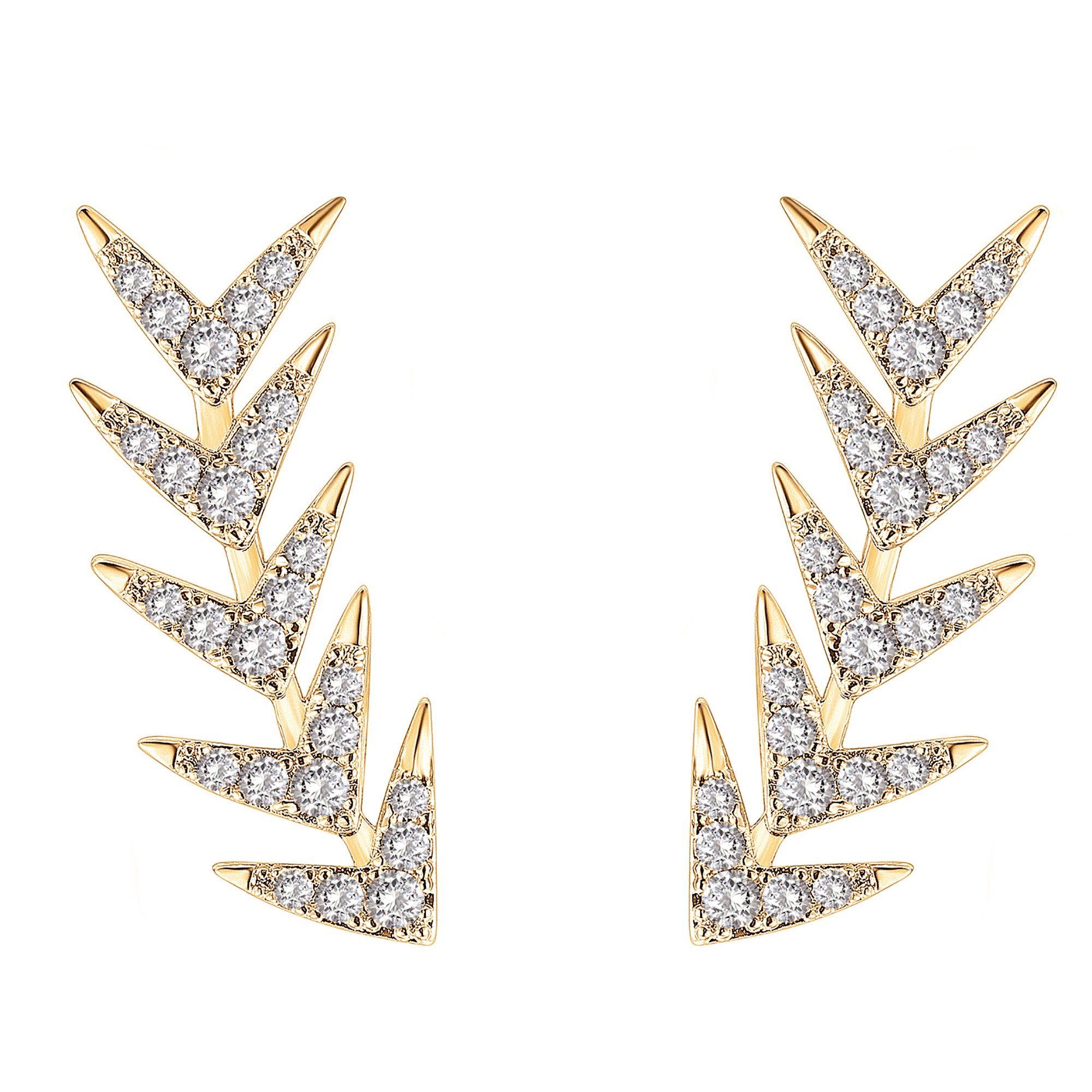 PAVOI14K Gold Plated Sterling Silver Post Cubic Zirconia Ear Crawler Earrings - Faux Diamond Arrow Ear Climber Fashion Earrings in Rose Gold, White Gold and Yellow Gold