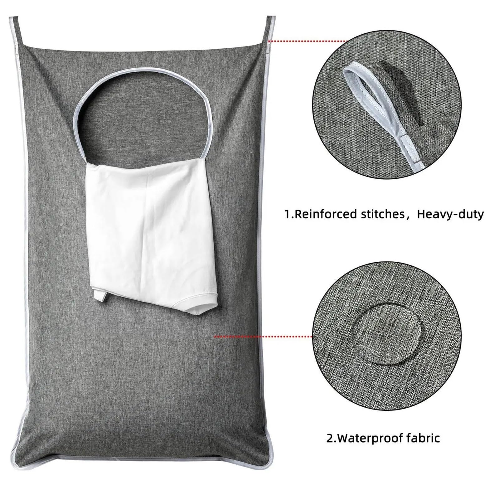 Sacco Per Bucato Sospeso Cesto for la biancheria montato a parete | Borsa portaoggetti sul retro for appendere il cesto dei vestiti sporchi(Grey)