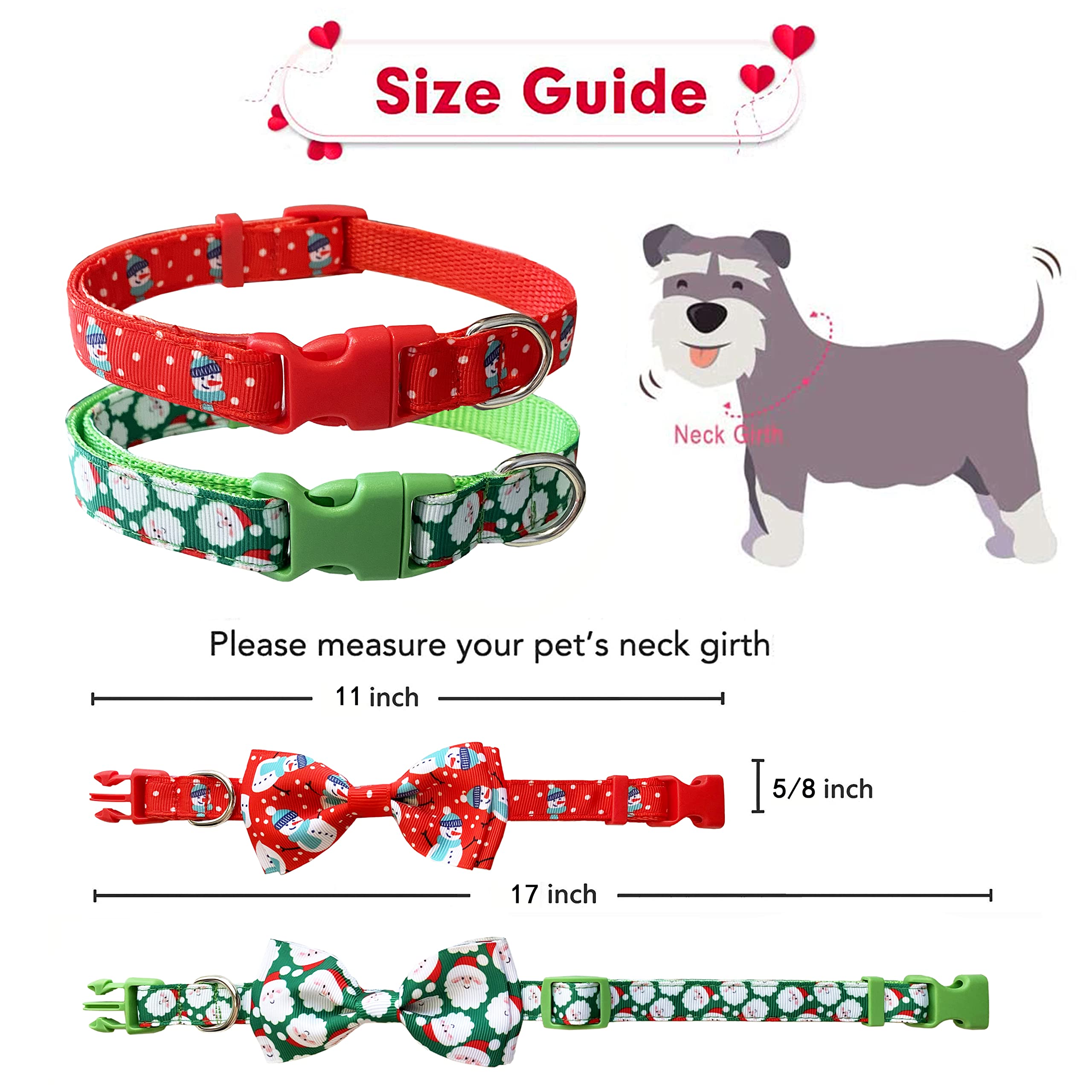 Weihnachts-Hundehalsband mit Fliege, Weihnachtsmann- und Schneemann-Halsband  fr kleine, mittelgroe und groe Hunde, Haustiere und Welpen (kleiner  Halsumfang 27,9 - 43,2 cm) x 1,6 cm breit, 2 Stck : Amazon.de: Haustier