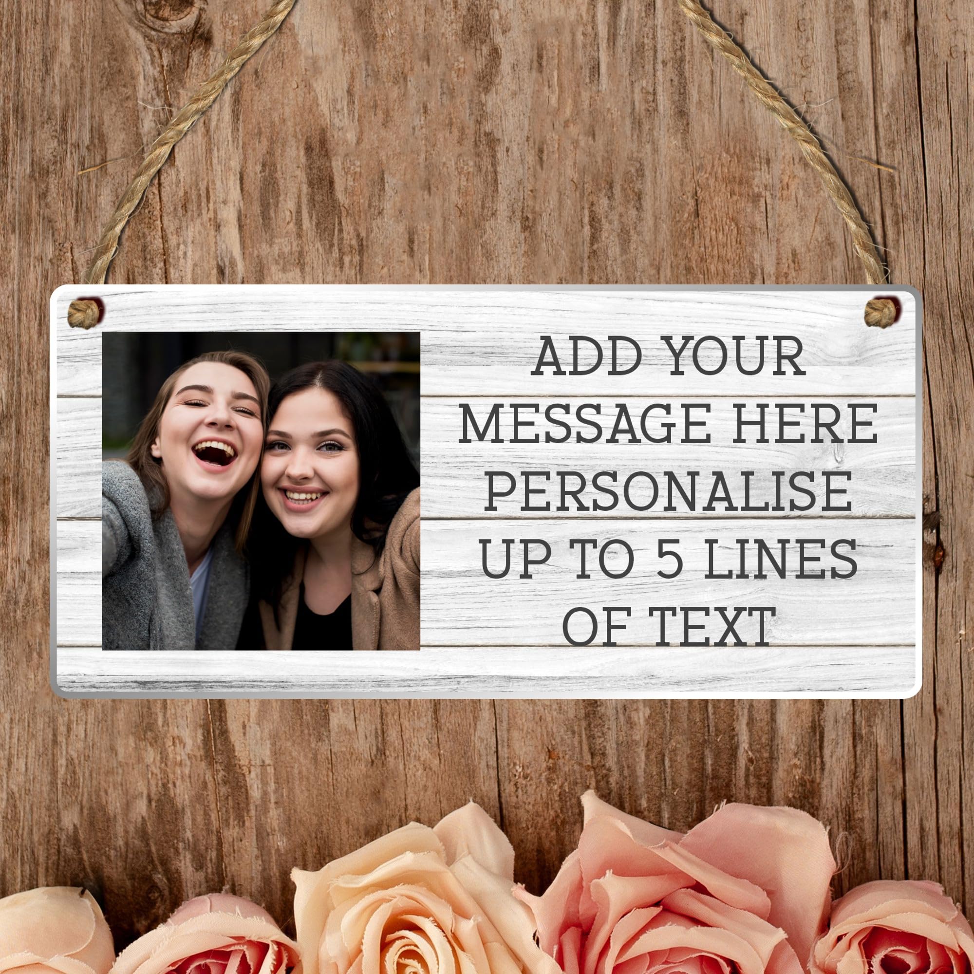 Personalised Photo & Message Customisable Plaque – Add Up to 5 Lines of Text Perfect for Birthdays, Anniversaries, Memorials (Grey Wood, Acrylic Indoor & Outdoor Use)