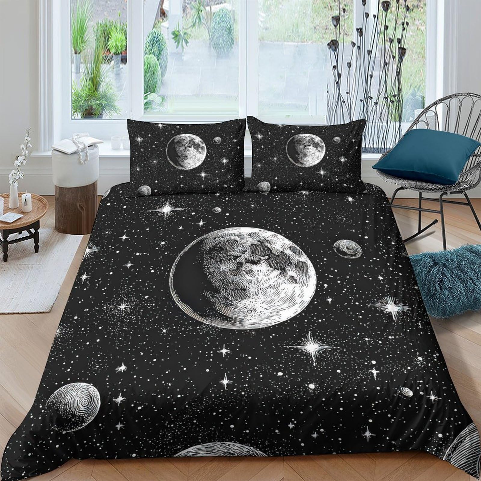 Ctjqhvkz Style-1 3D Printed Moon Starry Sky Fitted Sheet Microfiber Mattress Cover Bedroom Decor Dustproof Machine Washable Single（135X200cm）