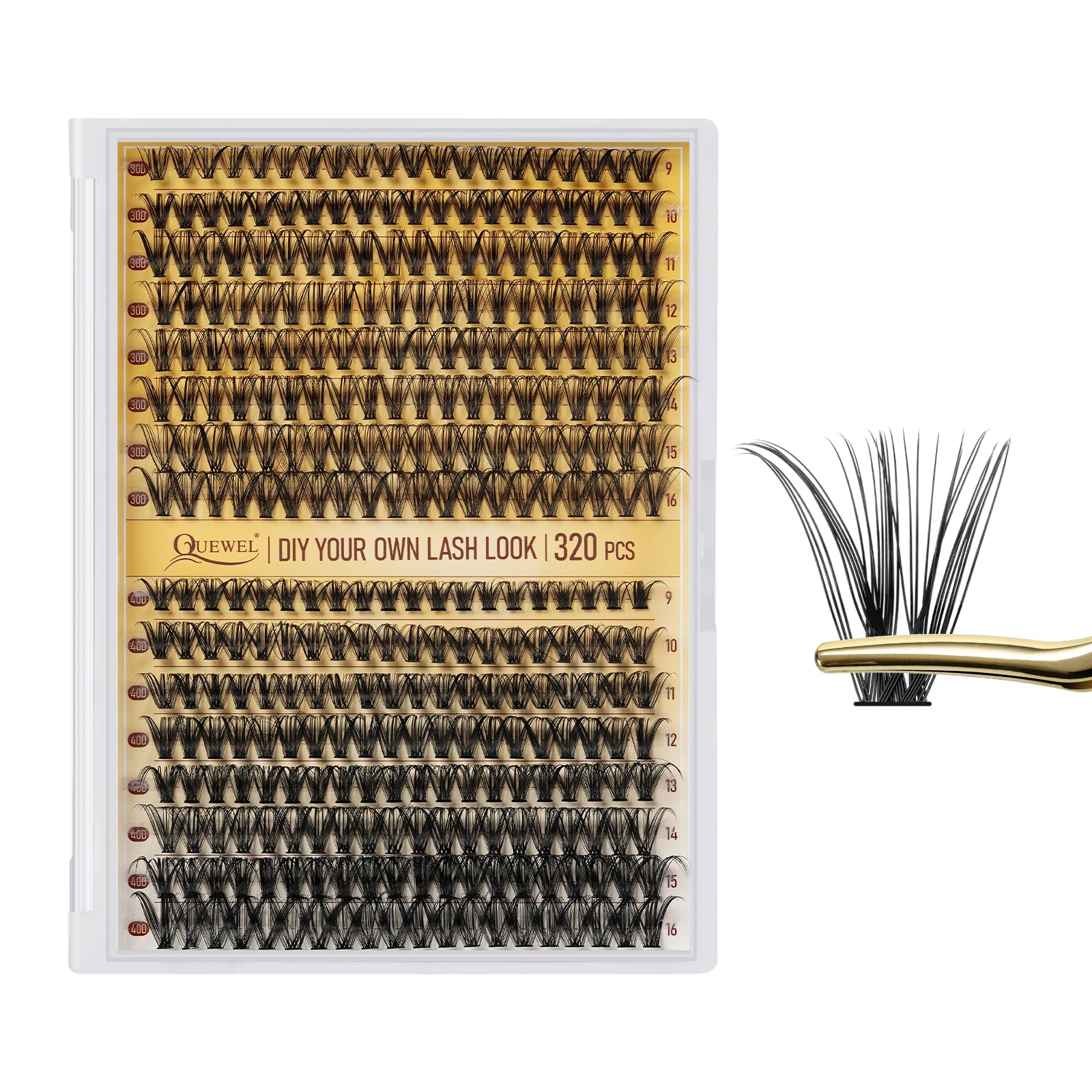 QUEWEL Lash Clusters 320Pcs Cluster Lashes 30D+40D D Curl Lash Clusters Mix12-18mm Individual Eyelashes Clusters Wispy DIY Eyelash Extension Thin Band Soft to Use at Home (30D+40D D Mix12-18)