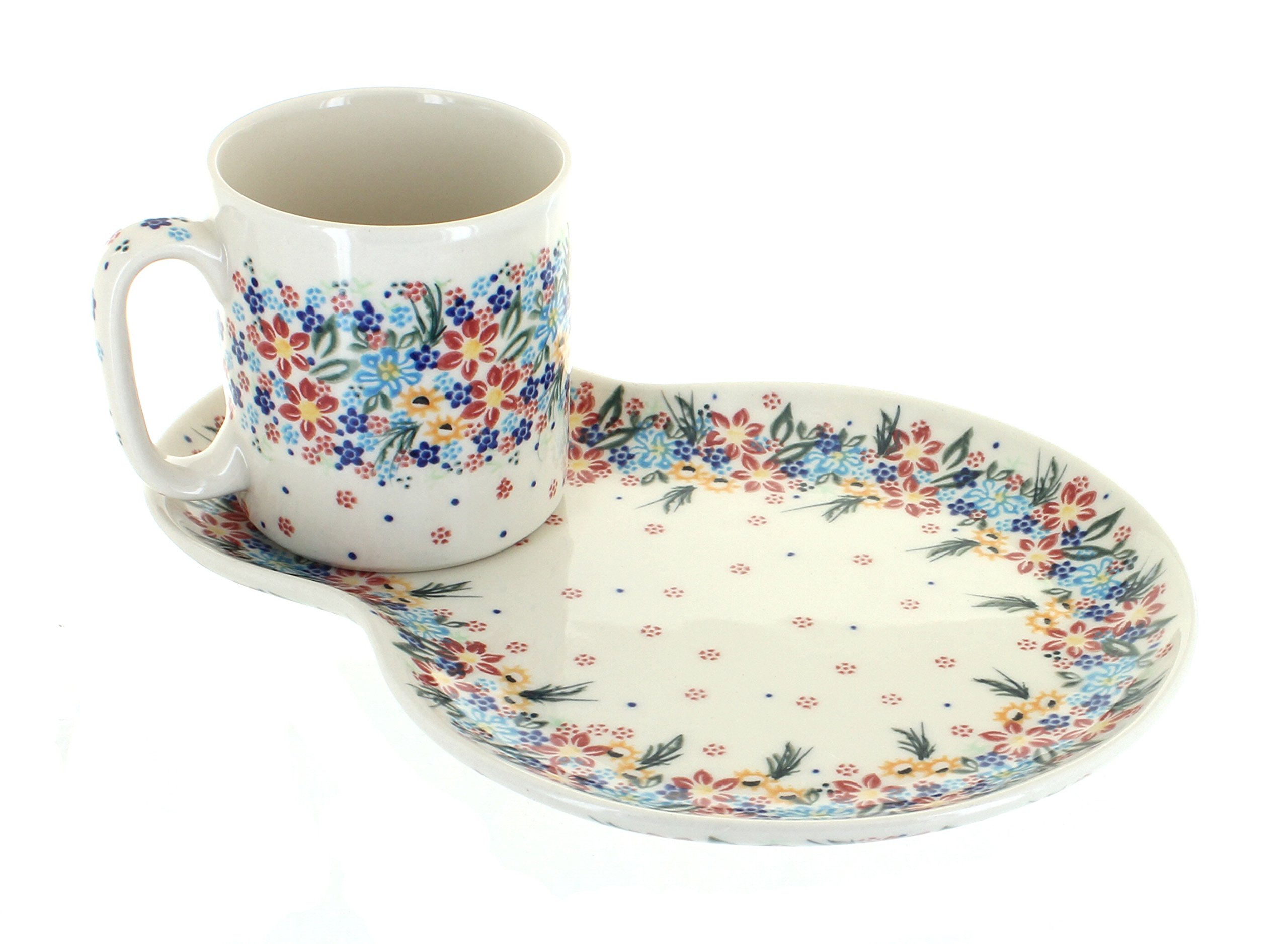 Blue Rose Polish Pottery Tara Breakfast Plate with Mug