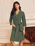 Ekouaer Robes for Women Waffle Knit Bathrobe Soft Lightweight Knee Length Loungewear with Pockets