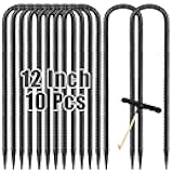 Trampoline Stakes Anchors 10-Pack Trampoline Accessories 12 Inch Wind Stake Heavy Duty High Wind Ground Anchor Galvanized Steel Tie Down Anchor Kit for Swing Set Soccer Goal (10Pcs, Black)