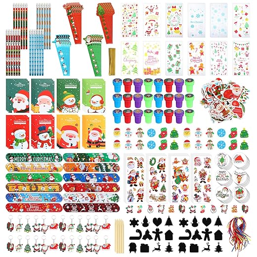 Cholemy 746 Pcs Student Christmas Gifts from Teacher Bulk Kids Christmas Stationery Party Favor School Class Set Reward Classroom Prizes, Xmas Pencil Eraser Ruler Stamp Mini Notebook Treat Bag Sticker
