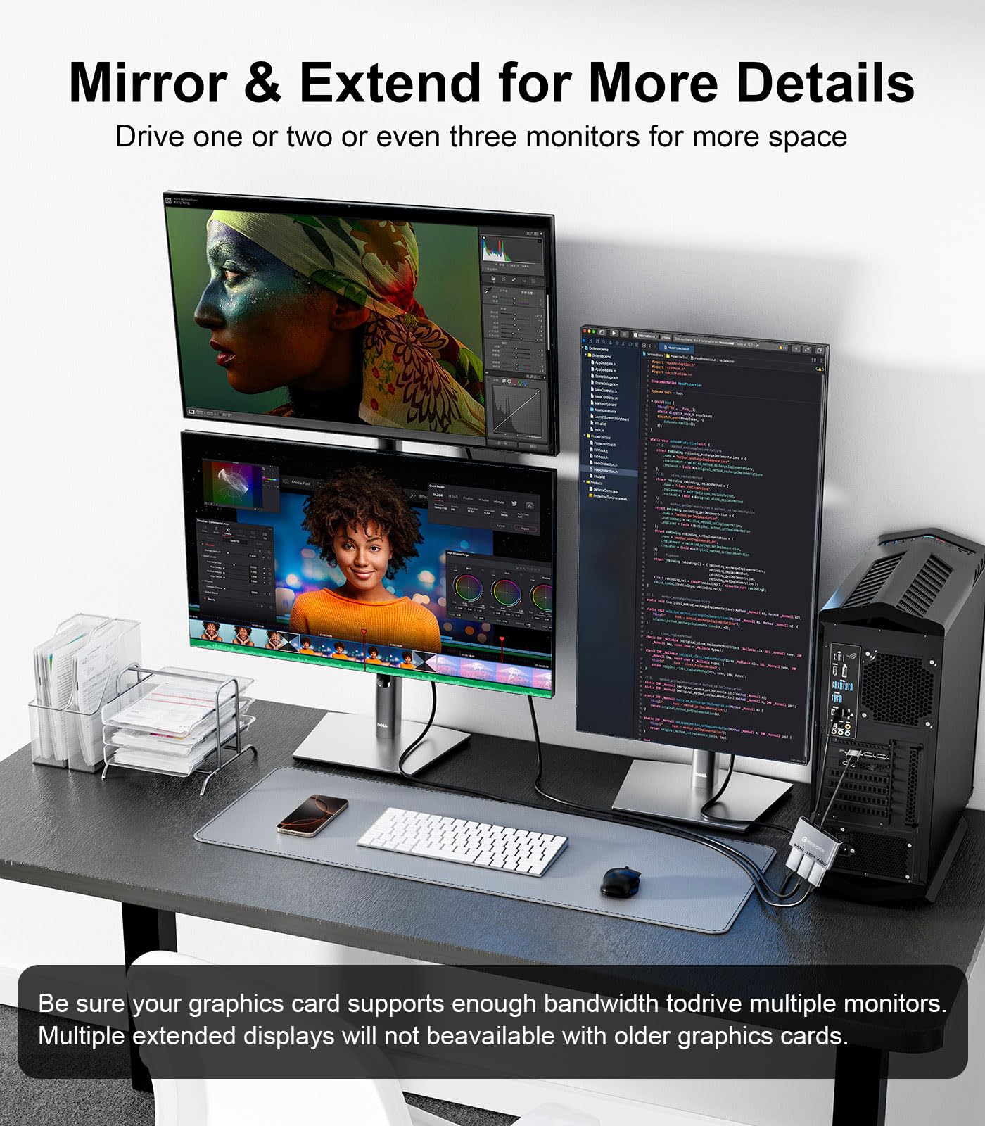 Reborn Adaptateur multi-moniteurs DisplayPort vers HDMI, DP vers 3 x HDMI MST Hub (4K @ 60 Hz) pour mode d'affichage étendu ou cloné, port d'affichage vers 3 ports HDMI avec PC, NVIDIA, AMD
