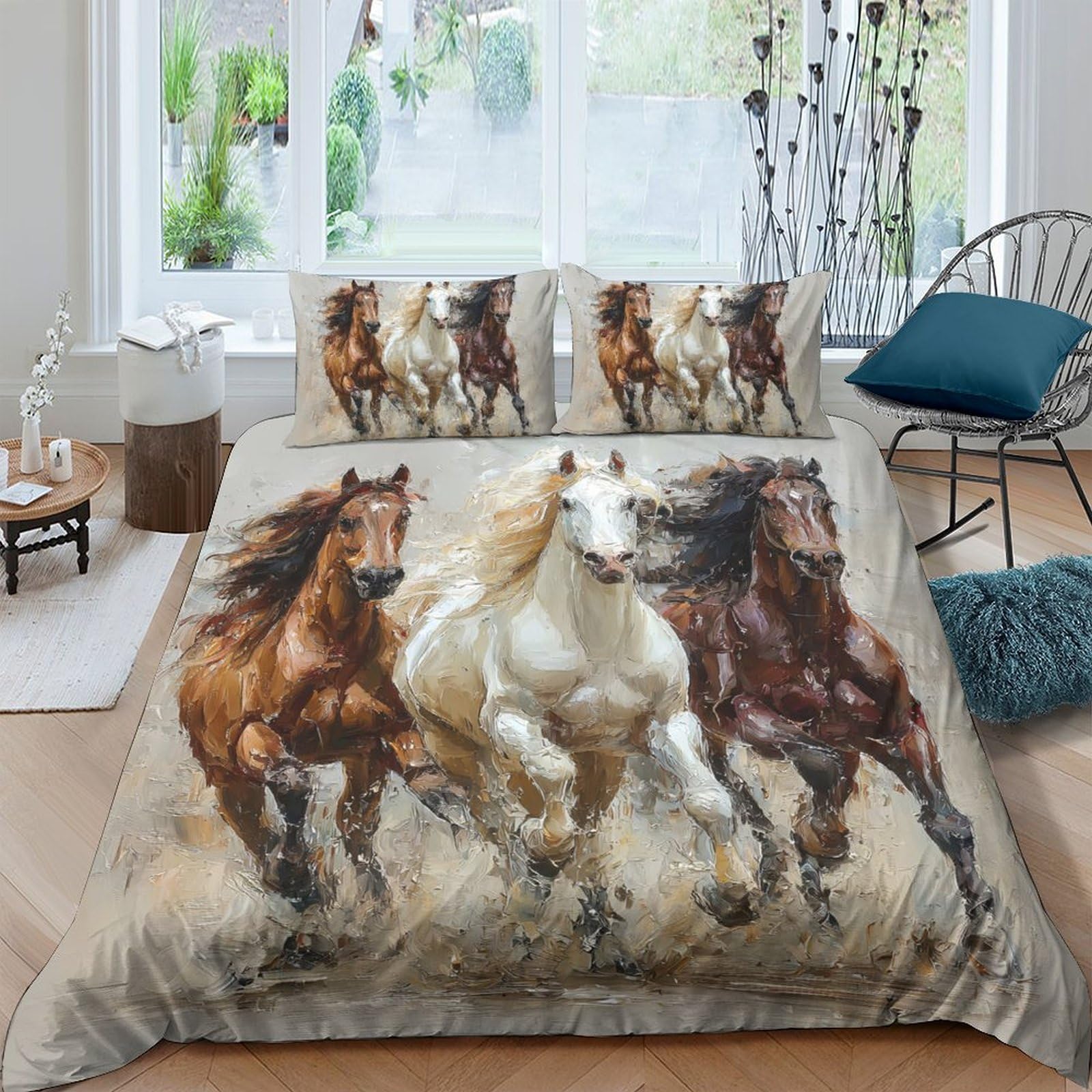 Ctjqhvkz Style-7 3D Printed Galloping Horses Fitted Sheet Microfiber Soft Brown White Wild Stallion Bed Cover For Bedroom Decor Single（135X200cm）