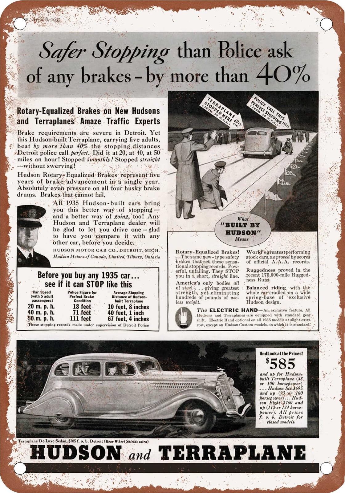 METAL SIGN - 1935 Hudson Vintage Ad 07 - Old Retro Rusty Look home decor