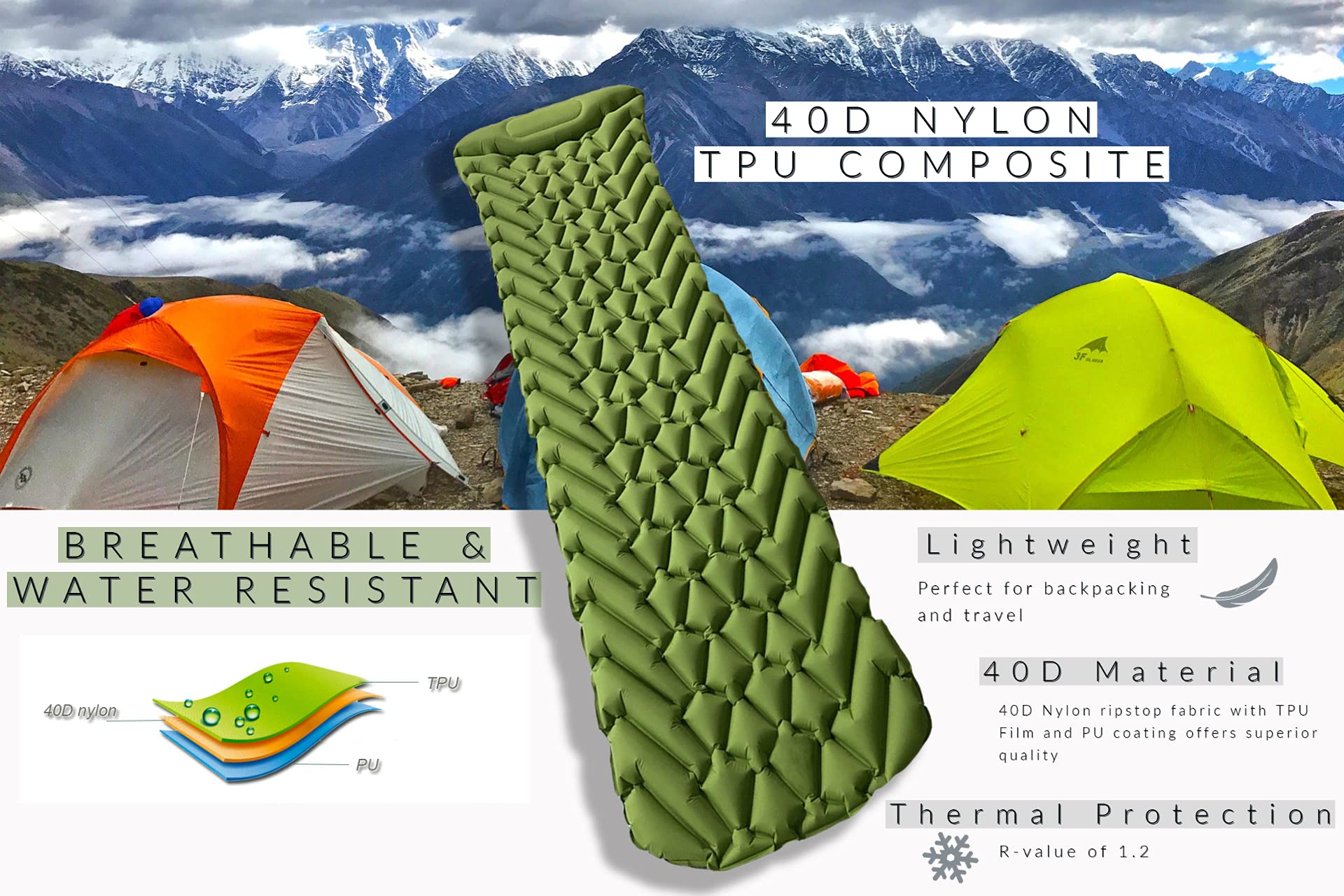 Sleep Pad with Built in Foot/Hand Pump Sleeping Pad Ultralight Compact Lightweight Waterproof Inflatable Camping Pad for Camping Hiking and Backpacking
