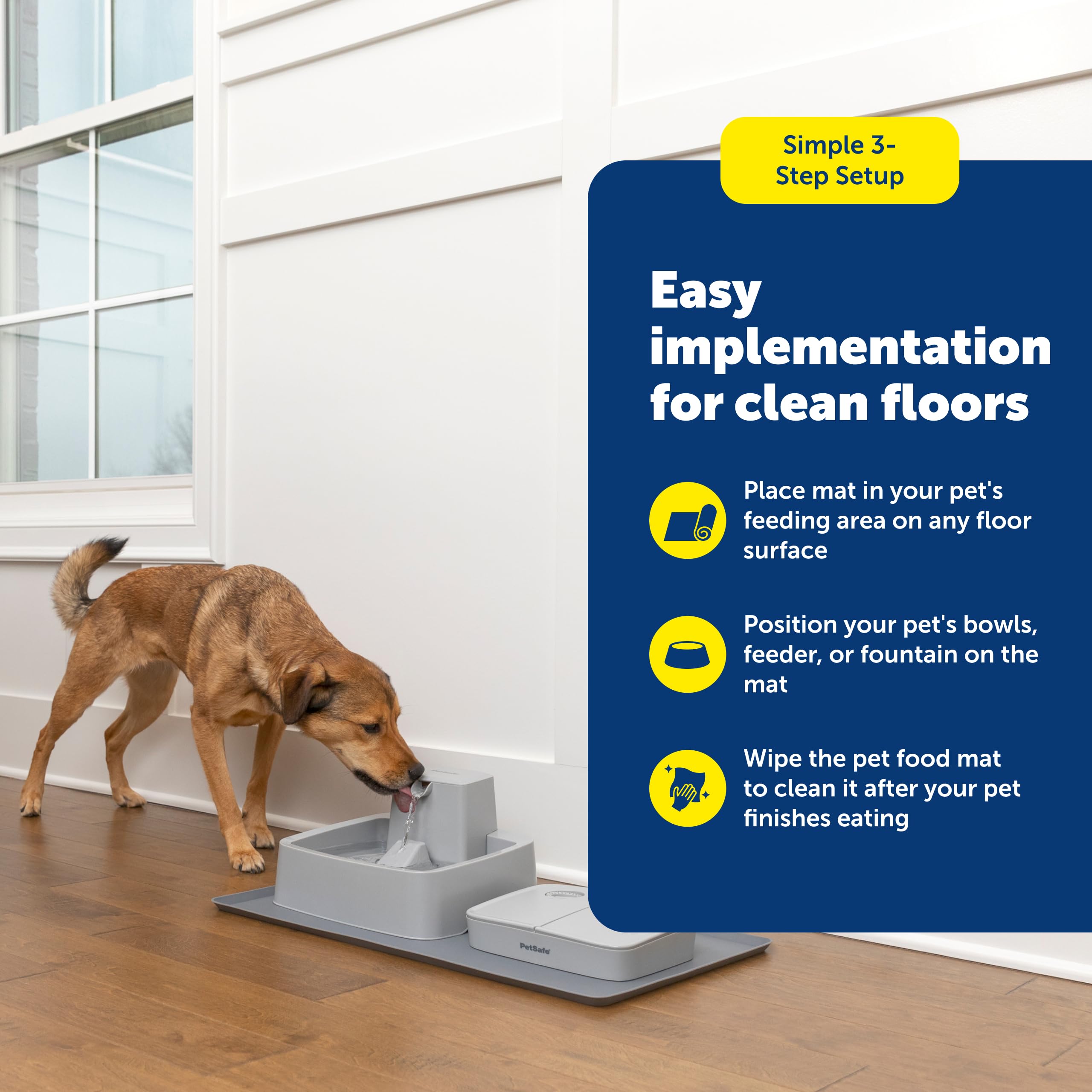 PetSafe Fontaine et Tapis d'alimentation pour Chiens et Chats, Set de Table en Silicone, 66 x 40,6 cm, imperméable, Passe au Lave-Vaisselle, Tapis de Nourriture pour Animaux domestiques avec Rebord