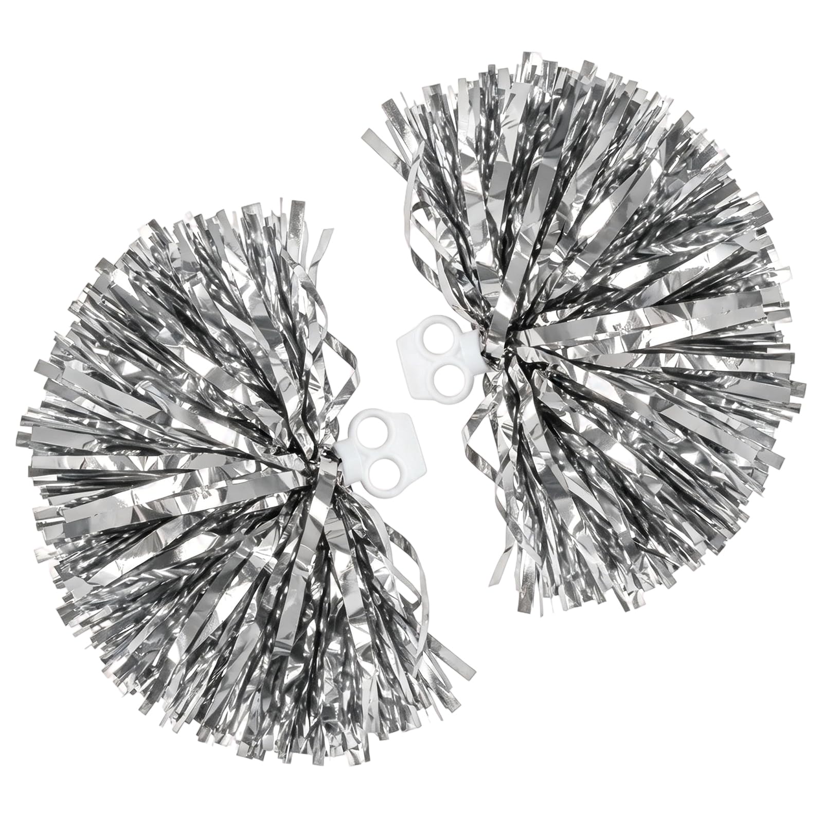 Pompon cheerleader lucidi in lamina metallica con anello in plastica argento