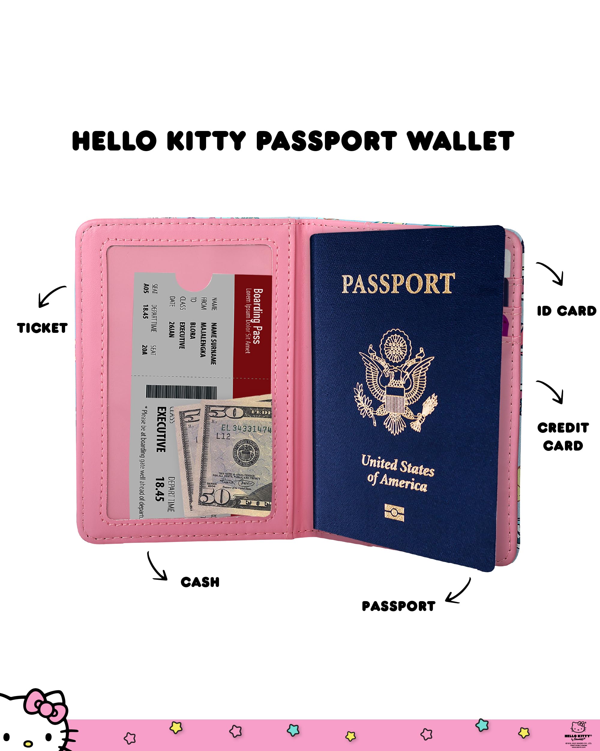 Hello Kitty Funda para pasaporte para licencia oficial de viaje, regalos Sanrio, Azul, Funda para pasaporte