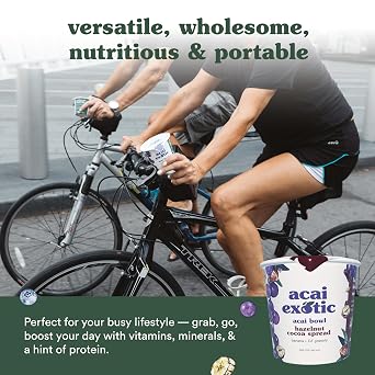 Acai Exotic Acai Bowl 4-Pack - Creamy Healthy Snacks With 2 Almond Butter & 2 Hazelnut Cocoa Spread Bowls, Wild Blueberries, Coconut Cream & Gluten-Free Granola- An Organic Fruit Bowl Youll Love- 8oz