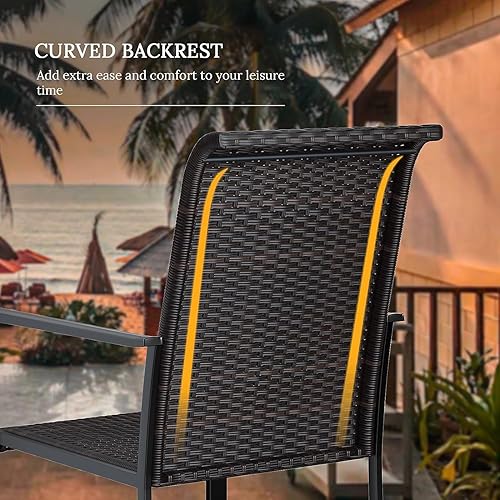 Miniatura 5 de VICLLAX Juego de 3 piezas de patio bistró, juego de mesa de patio pequeño incluye 2 sillas de patio de ratán y mesa de patio cuadrada de metal,