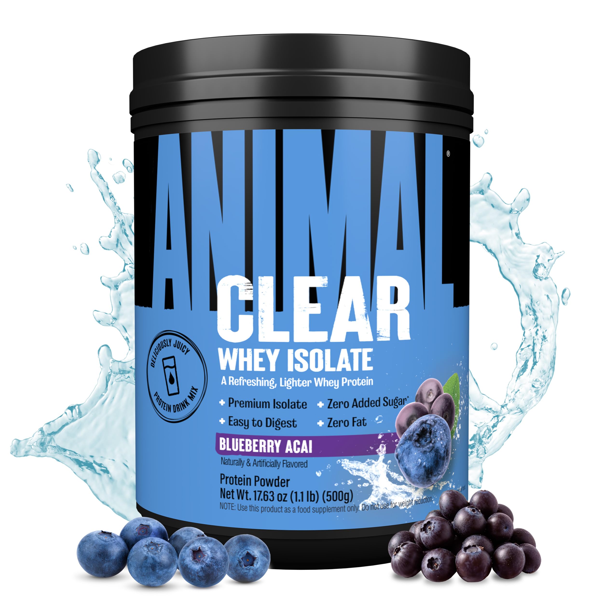 Clear Whey Isolate Protein Powder - Easy to Digest and Mix, 5g BCAA, Deliciously Juicy, Refreshing Anytime Drink for Men and Women, Blueberry Acai 500g (20 Servings)