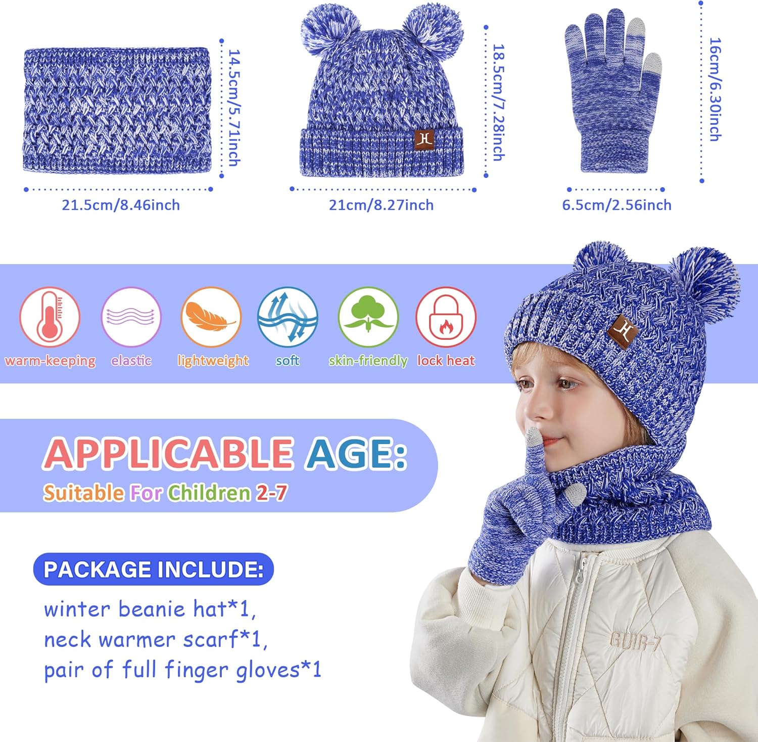 Toddler Kids Winter Hats Scarf Touchscreen Gloves Set Knit Pom Beanie Neck Warmer for Girls Boys 2-7 Year Old Gifts - Image 5