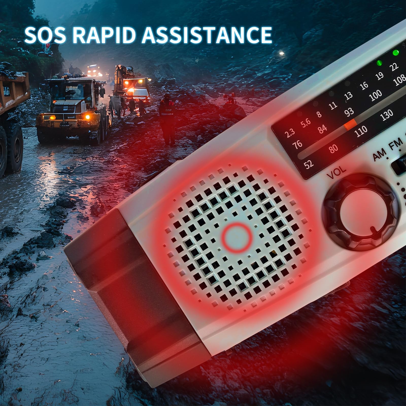 Radio Portable Urgence, Radio a Pile Rechargeable et Lampe Torche LED, Alarme SOS, Power Bank 2000mAh, Recharge par USB/Solaire/Dynamo, Radio AM/FM/SW pour Randonnée, Camping et Kit de Survie (IPX5)
