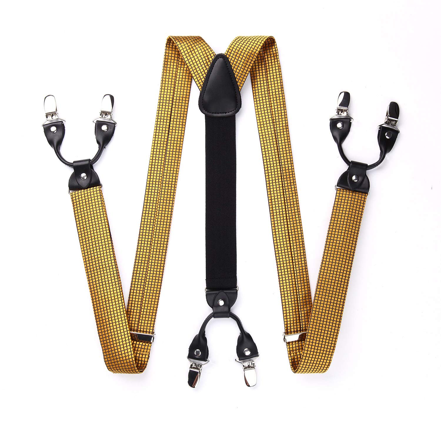 HISDERN Hosenträger Herren 3,5 cm mit 6 Extra Stark Clips in Y-Form Elastisch Längenverstellbar 130 cm Fliege und Hosenträger 3er Set für Männer