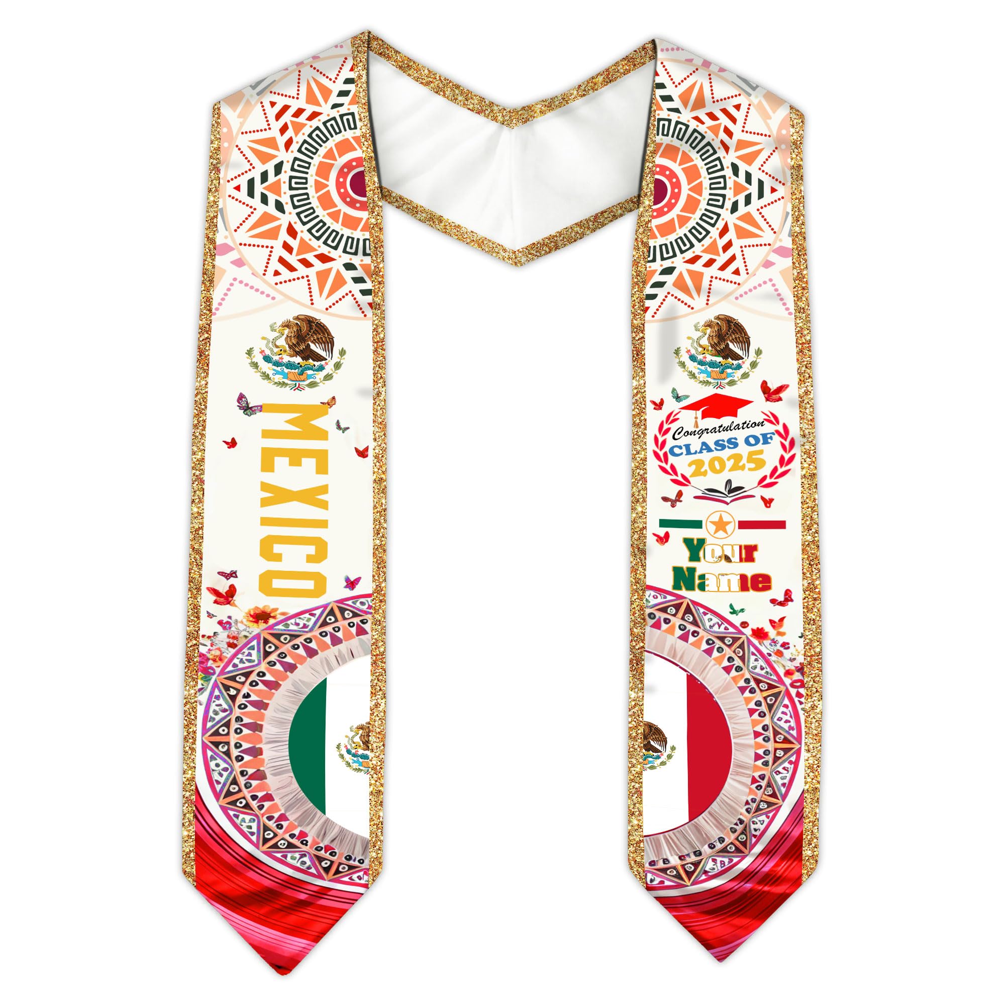 MonkeyVan Personalized Mexican Graduation Sash, Mexican American Flag Graduation Stole Graduation Stole Class Of 2025 Mexico Mxc 15