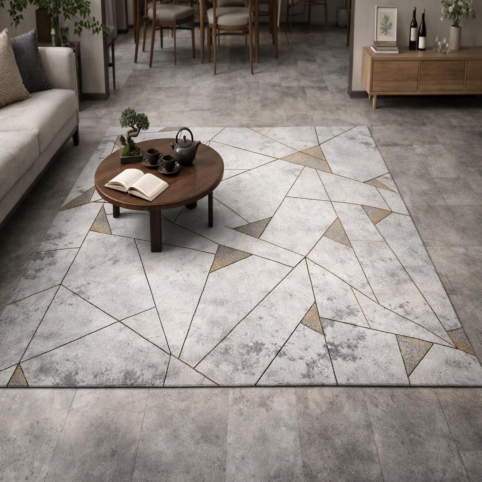 Alfombra lavable gris de 170x240 cm con diseño moderno geométrico