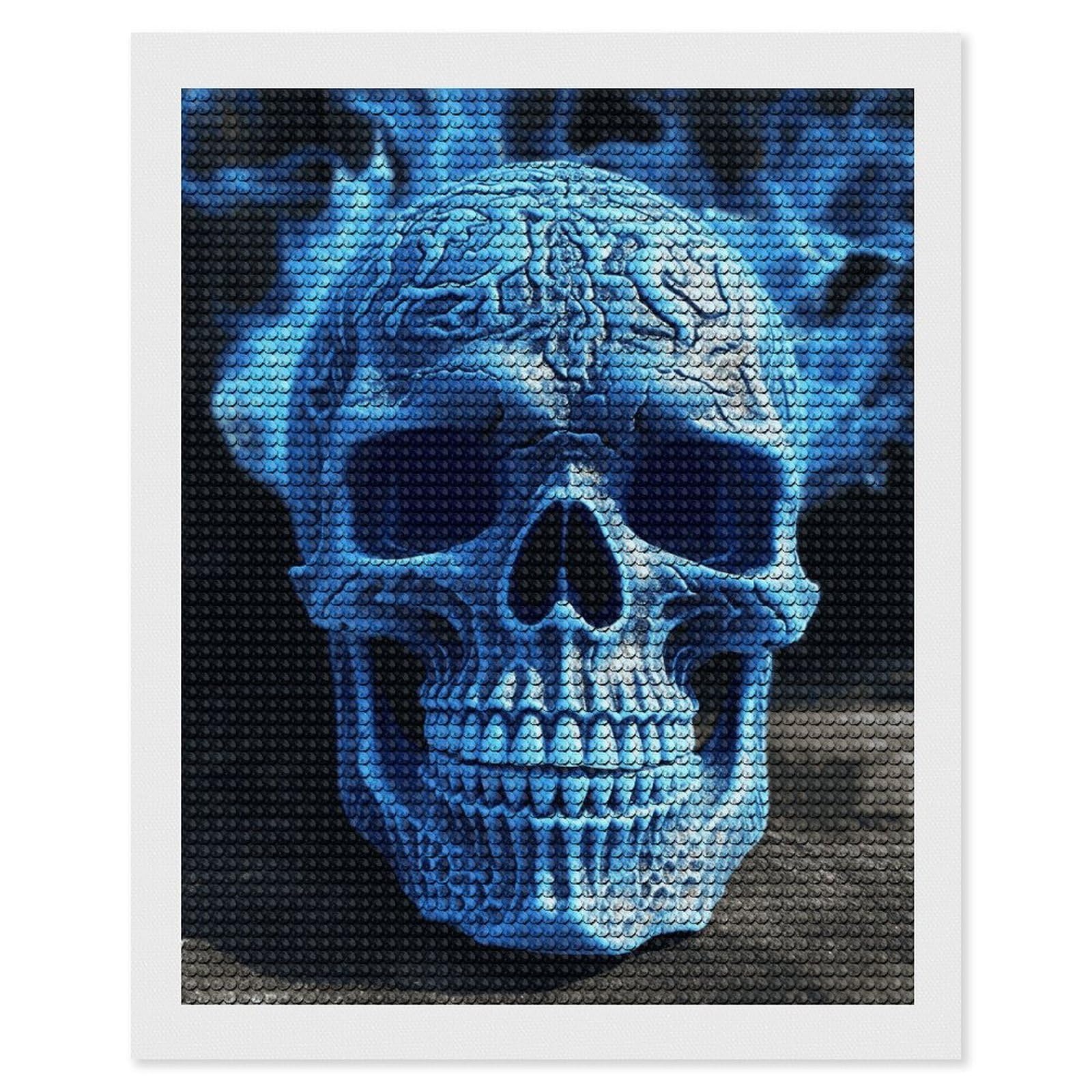 DWVTSLH 3D Print Blue Skull Diamond Painting Kits for Adults, Personalized Diamond Photo Art Full Drill, DIY 5D Diamond Art Painting Kits for Beginners, Home Wall Decor 16"x20"