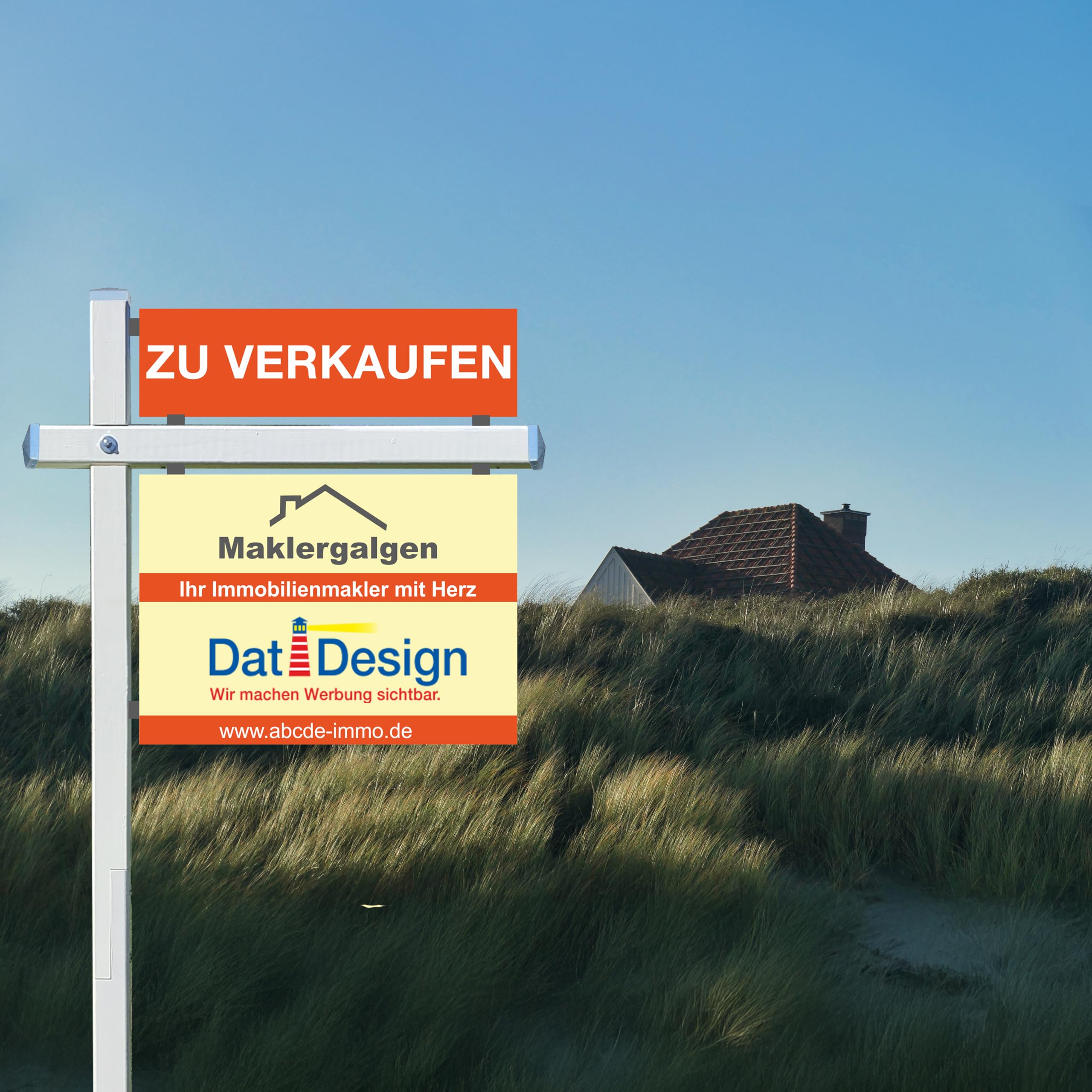 Maklergalgen aus Holz – Werbegalgen/Schilderhalter für Außenschilder – gewerblich – inkl. Erdspieß & Schildern