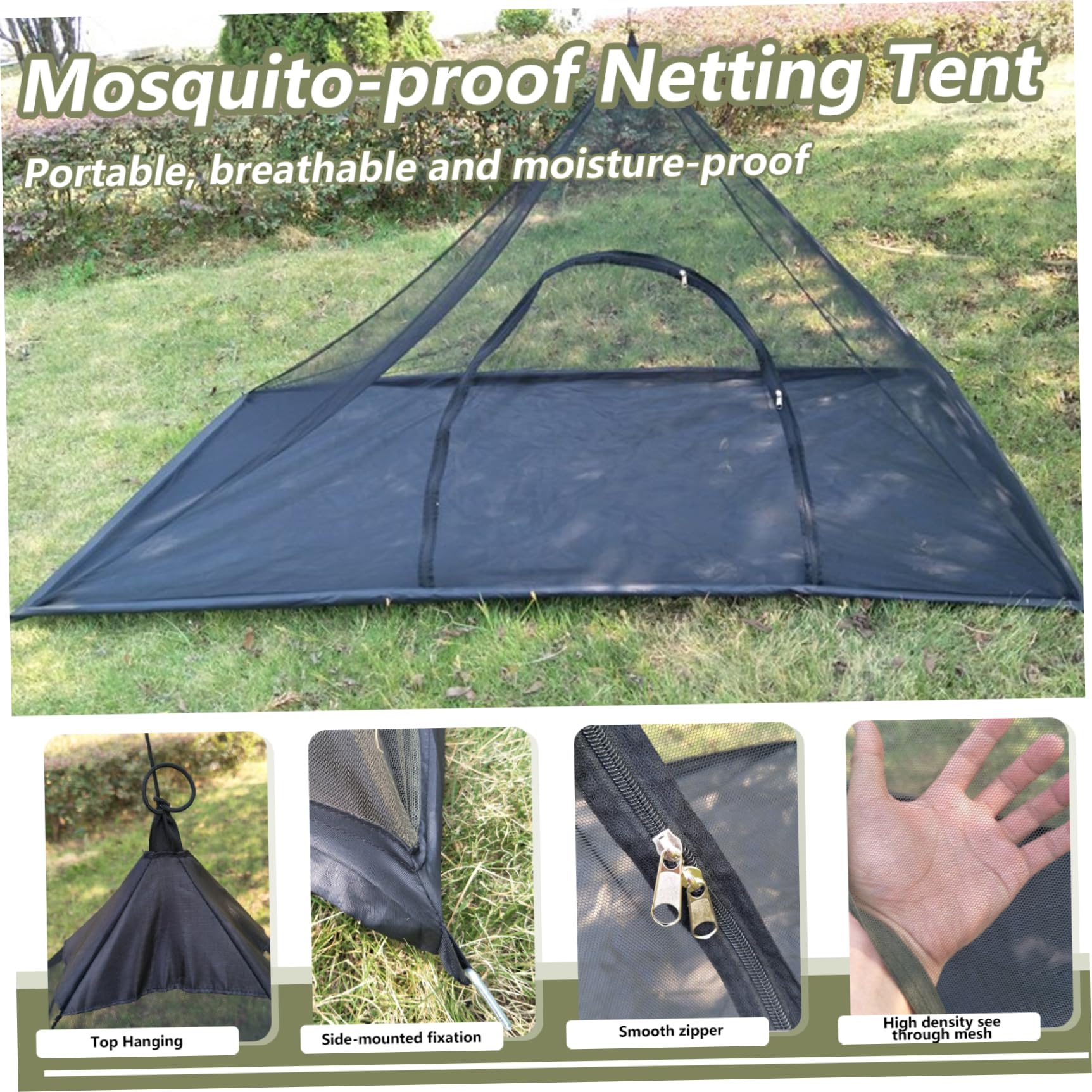 Zanzariera per campeggio, 219 x 119 x 99 cm, portatile, con cerniera, amaca da campeggio con zanzariera, tenda da auto con tappetino impermeabile per viaggi all'aperto per letto