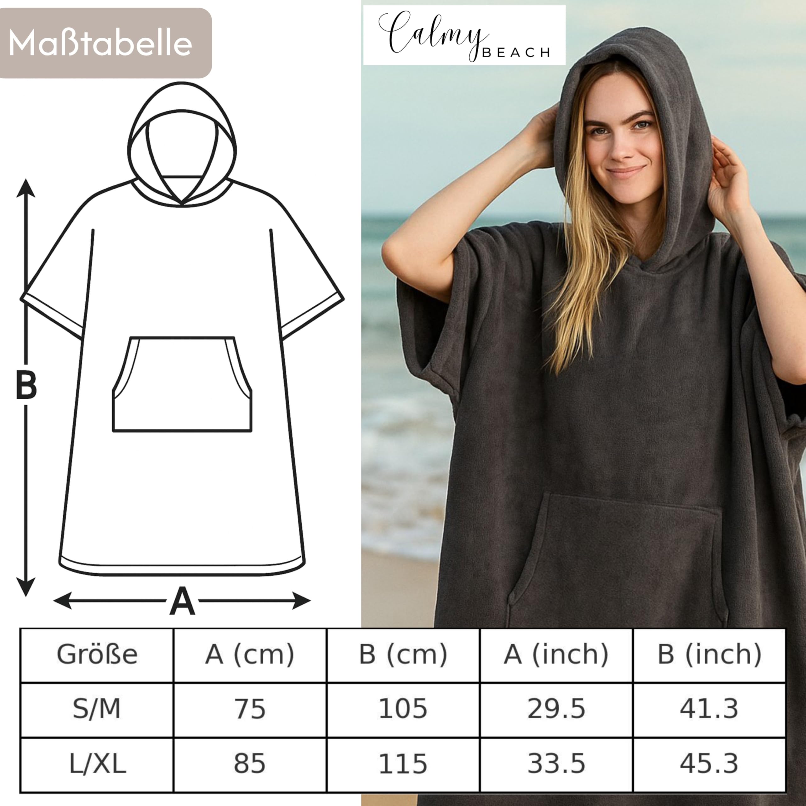 Frottee Badeponcho Damen Herren - Strandponcho 100% Baumwolle Surf Poncho Erwachsene Handtuch Kapuze Bade Surfponcho Bademantel