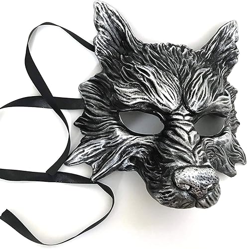Miniatura 6 de Máscara de lobo negro, máscara de lobo blanco, máscara de lobos para mascarada, disfraz de Halloween, cosplay, fiesta