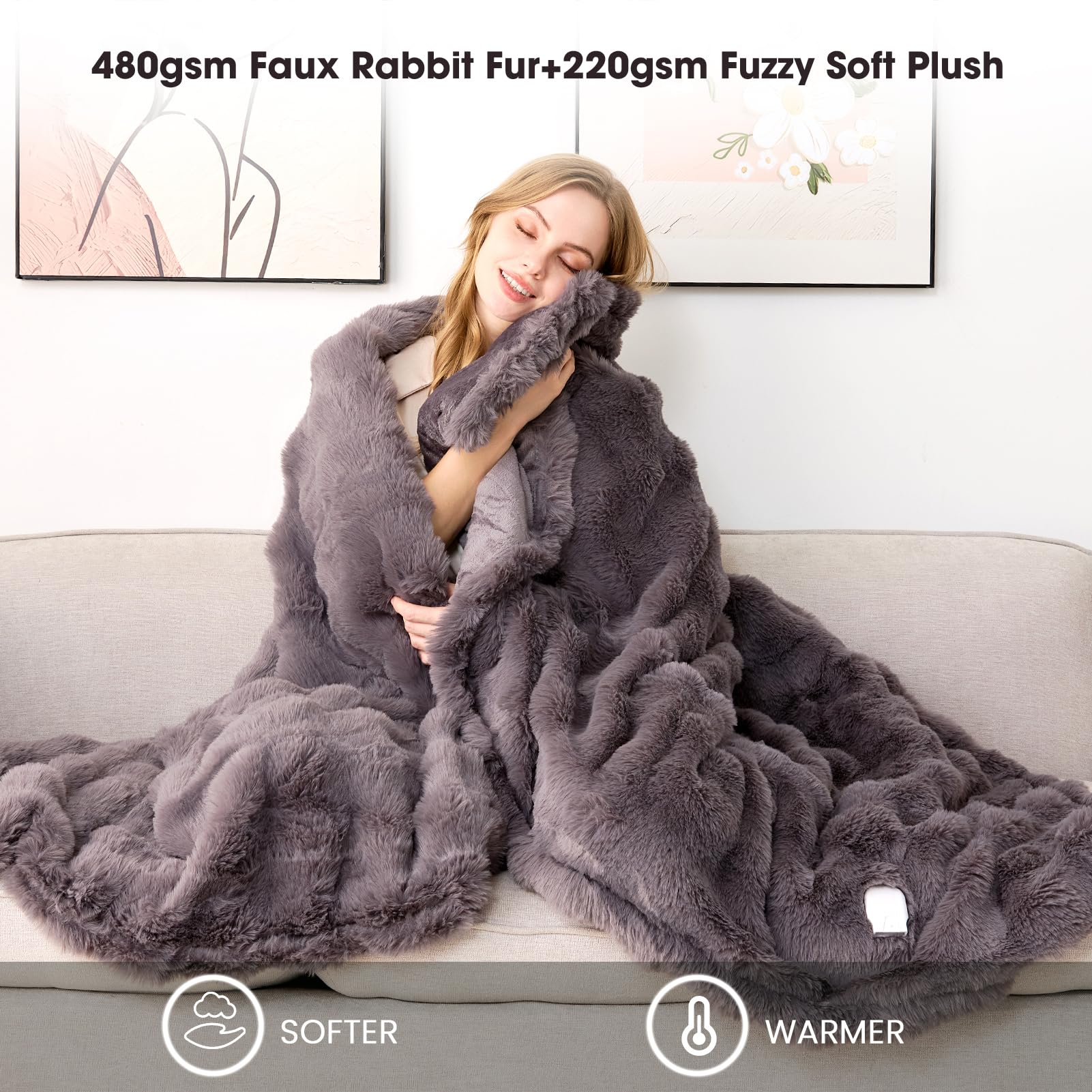 Uplayteck 150 x 200cm Coperta Riscaldante Elettrica, 6 Timer e 8 Impostazioni di Calore, Coperta Termica con Rimozione Acari e Modalità Sleep, Spegnimento Automatico, Riscaldamento Rapido