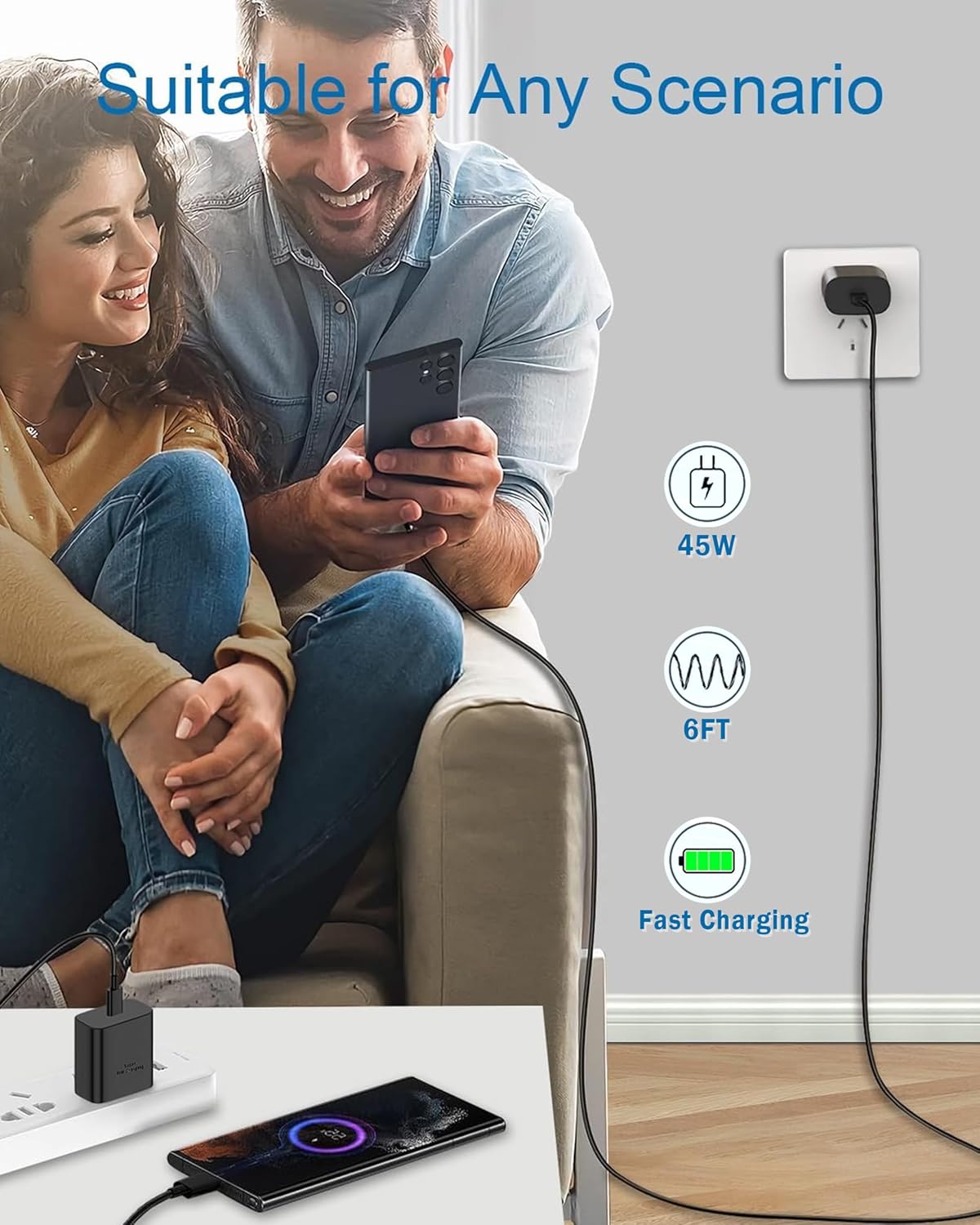 2025 Super Fast Charger Type C, 45W USB C Wall Charger Fast Charging for Samsung Galaxy S25 Ultra/ S25/S25+/S24+/ S24 Ultra/S24/S24+/S23 Ultra/S22 Ultra/S21 Ultra