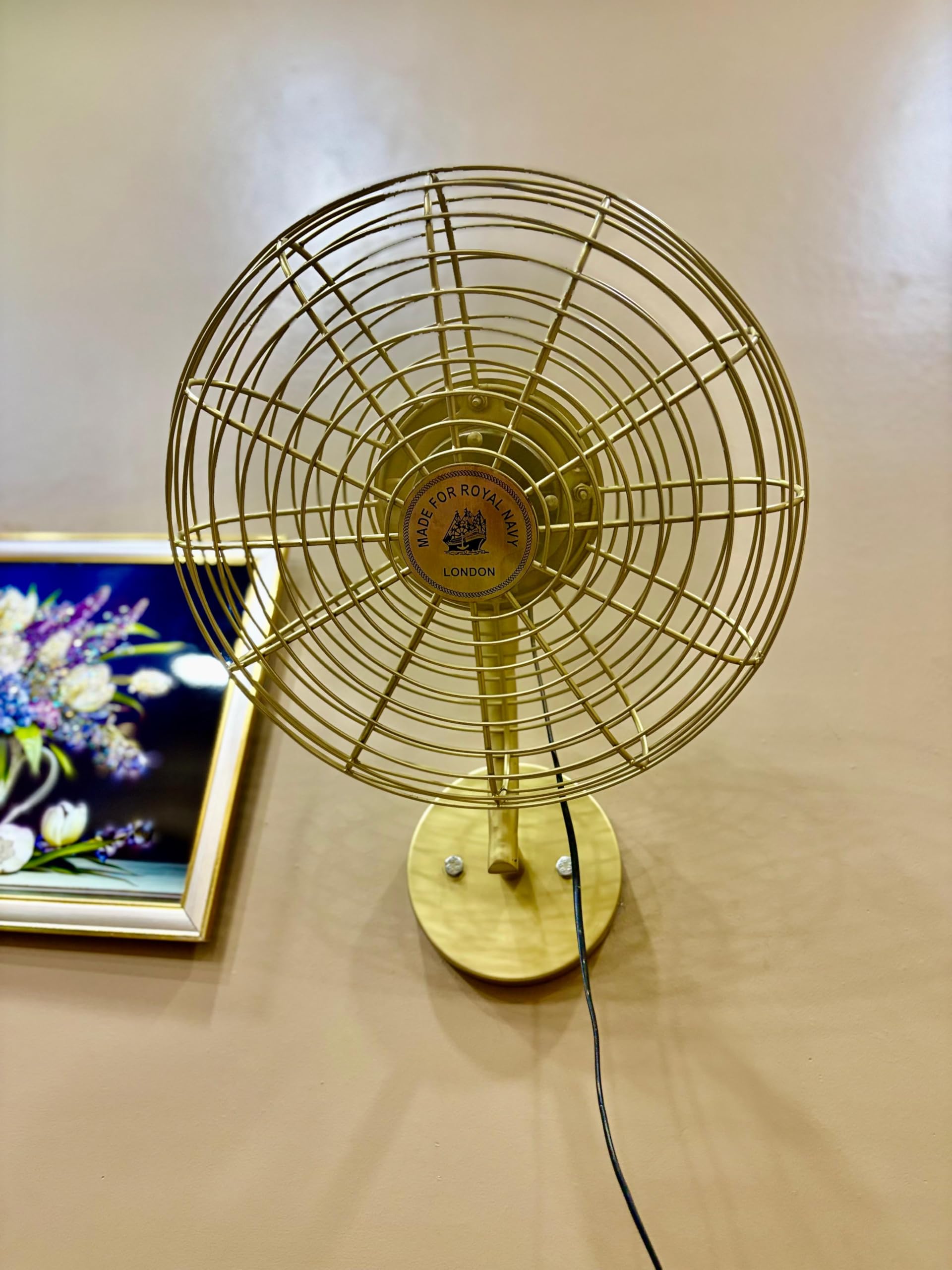 Royal Navy Inspired Antique Brass Wall Mount Fan – Vintage Nautical Electric Fan for Home & Office Décor 1
