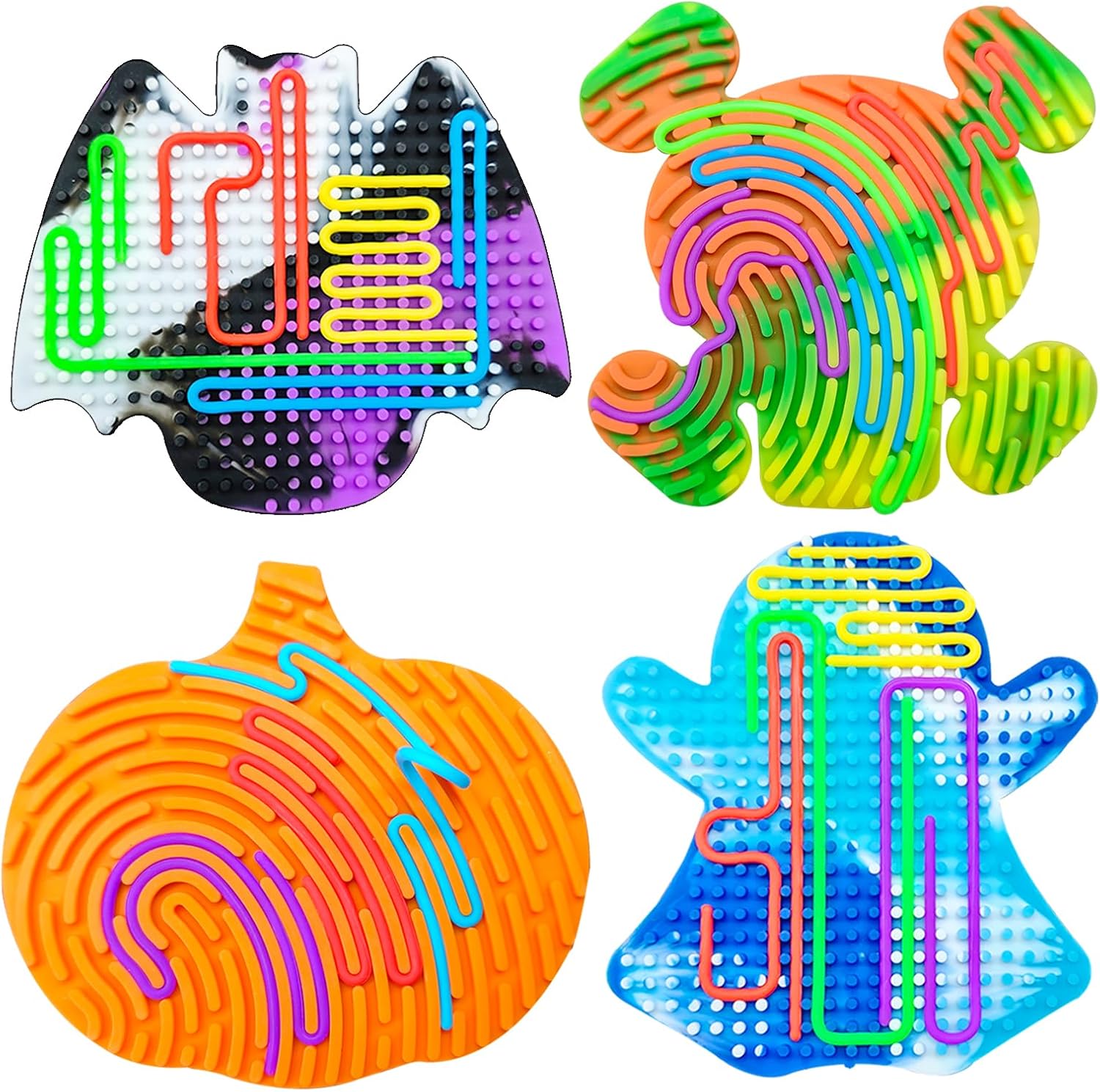 4 Pcs Halloween Sensory Activity Board Toys Double-Side Silicone Fidget Toy for Kids Boys Girls Calming for Anxiety Halloween Basket Stuffers Party Favors Gifts Trick or Treat Toy