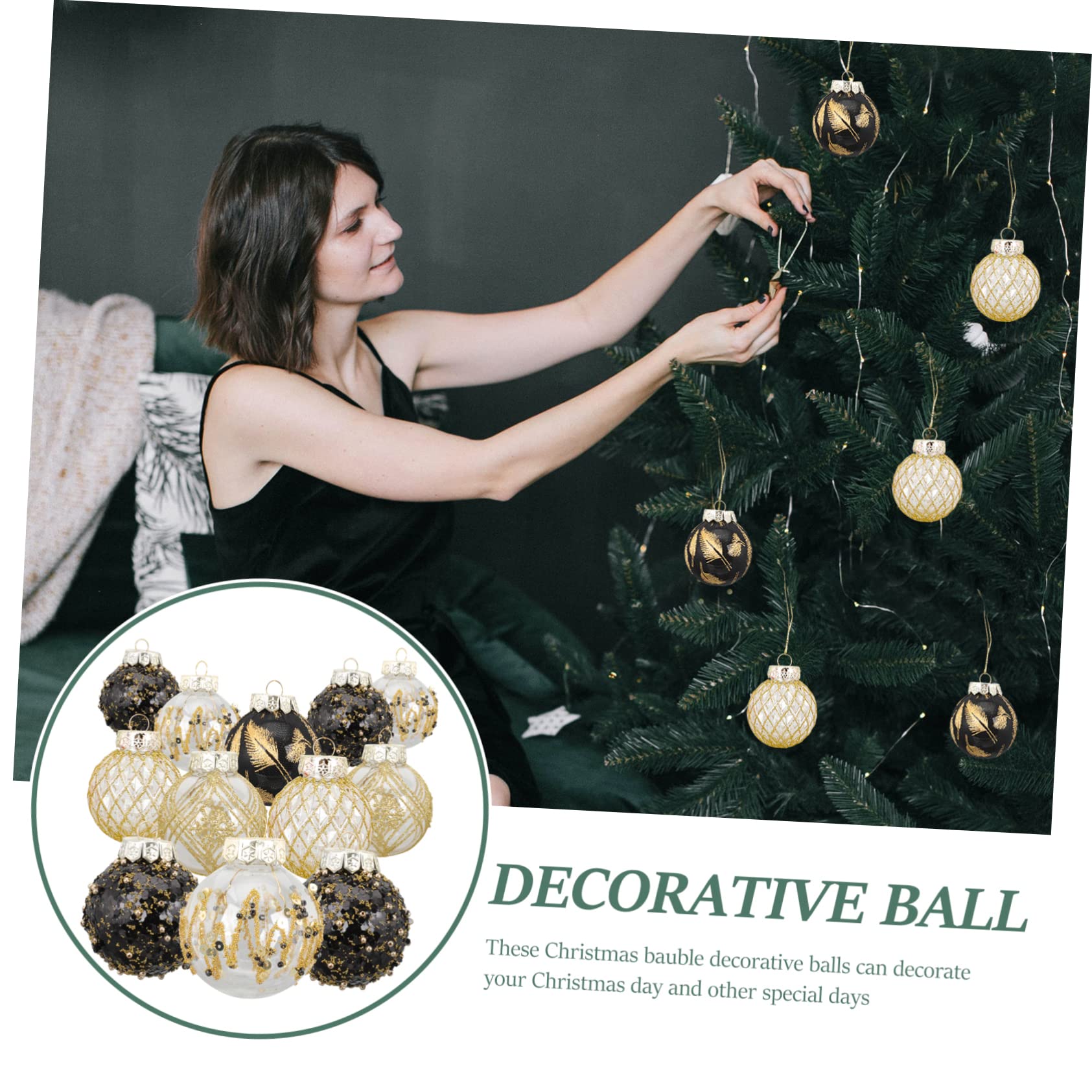 DECHOUS Bruchsichere Weihnachtskugeln in Schwarz aus Kunststoff 25 Stück als Hängende Weihnachtsdekoration für Festliche Anlässe und Garten