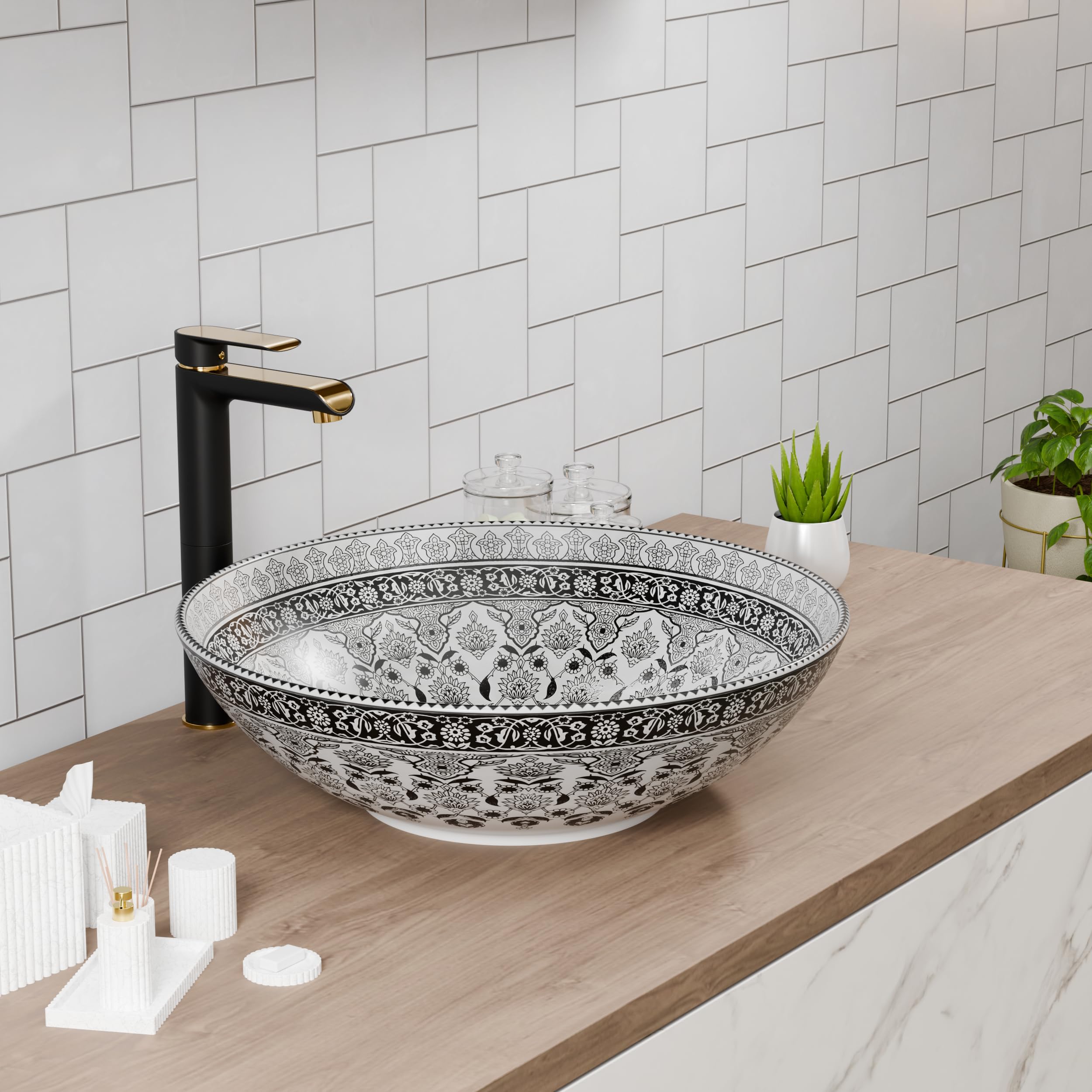 B Backline Ceramic Table Top Wash Basin/Counter Top Wash Basin/Bathroom Sink For Bathrooms & Livingroom (Moroccan Design, 16 X 16 X 5 Inches)(5 Years Warranty) 4