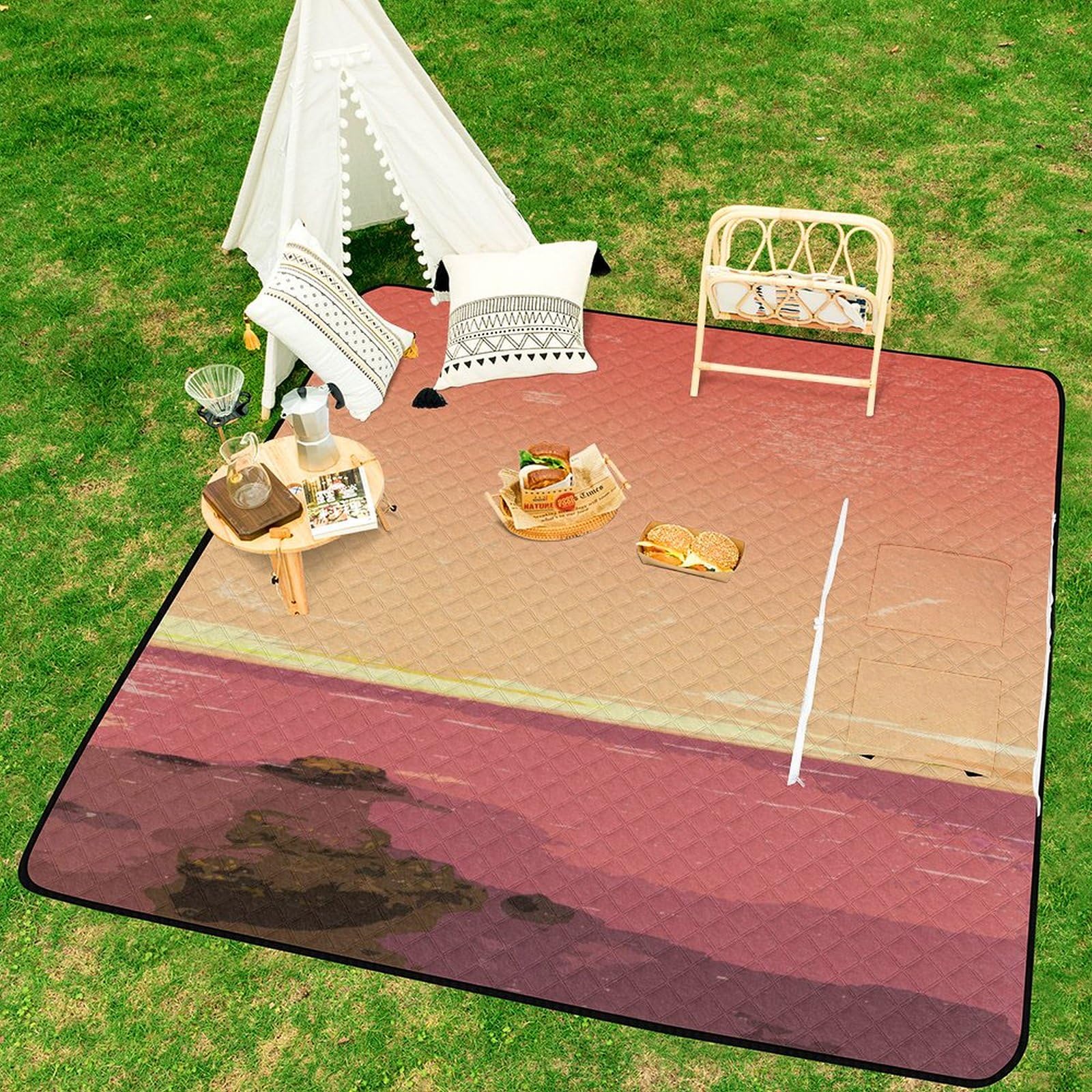 Couverture de pique-nique extra large avec sangle de transport - Pliable, légère et imperméable - 200 x 200 cm - Pour plage, camping, randonnée, parc, terrasse