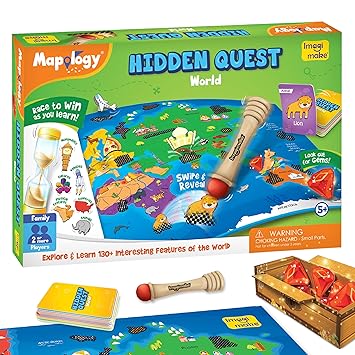 Imagimake Mapology Hidden Quest World Map Board Games for Kids | Magical Swipe & Reveal | Educational Toys for Kids 5 Years | Kids Toys for Boys & Girls | Card Games | Birthday Gift for Girls & Boys