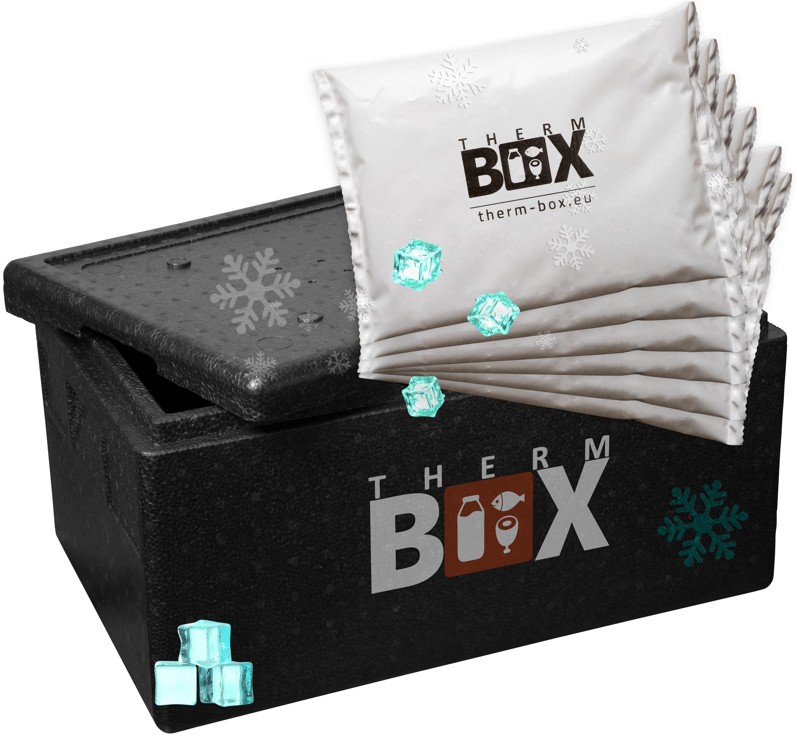THERM BOX Profi Styroporbox Gastro GN XXL mit 5X Kühlakku Kühlbox 50L Innen: 54x34x25,5cm Transportbox Wiederverwendbar