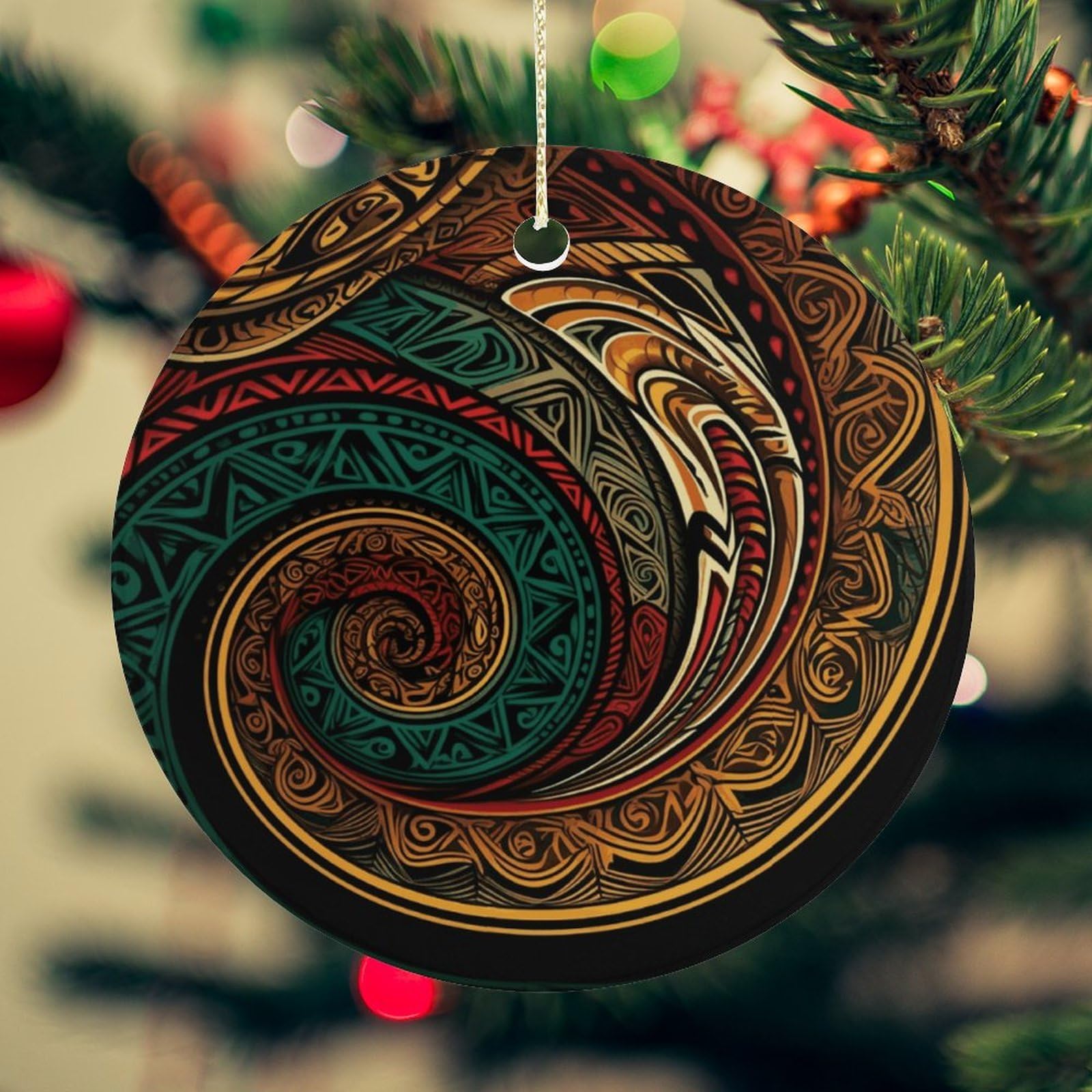 Dark Teal HD Images Christmas Ornament for Christmas Tree Ceramic Round Ornament Winter Holiday Keepsake Gift 2.7" Christmas Tree Hanging Decorations Circle Ceramic Pendant Xmas Gift